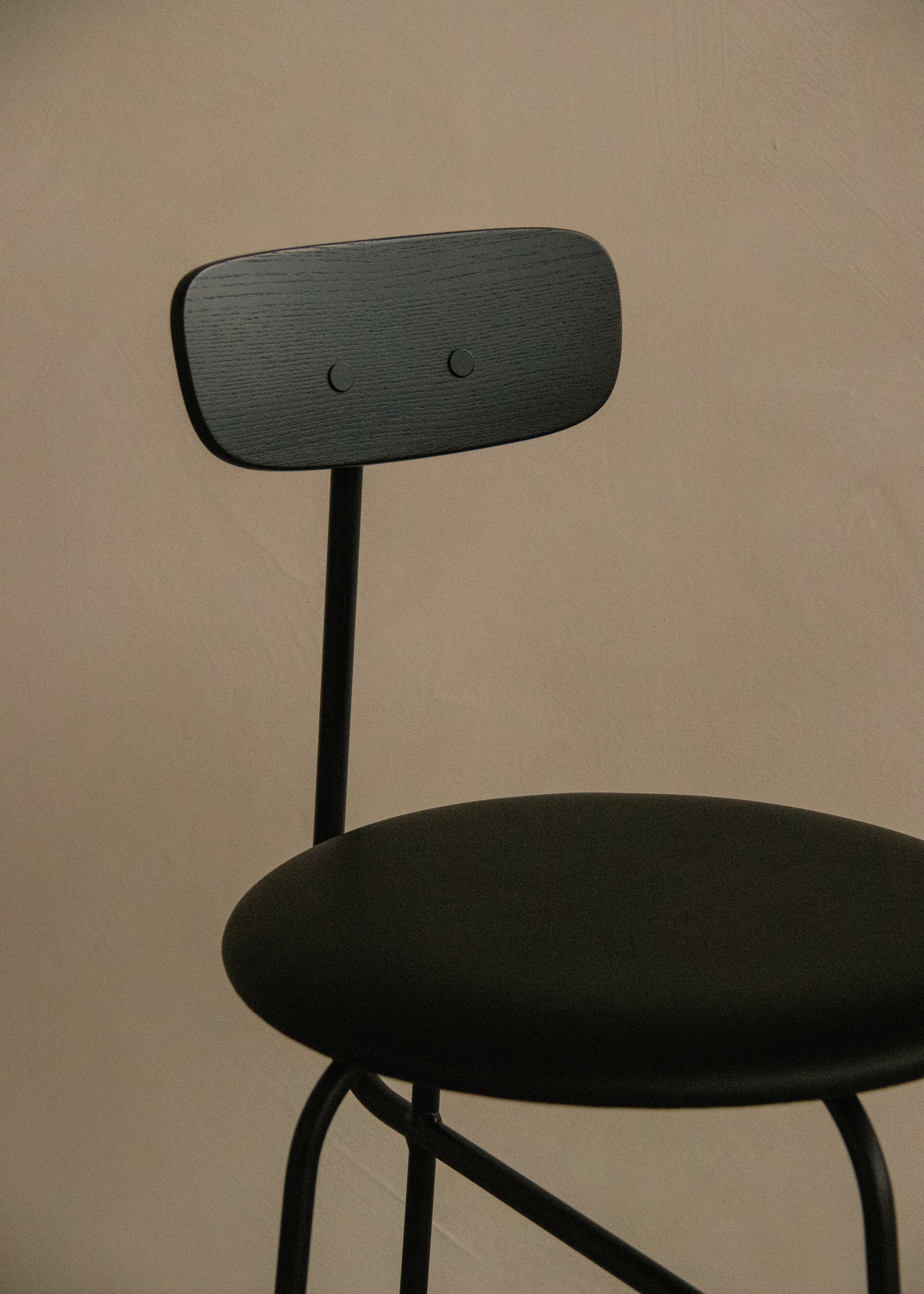 AFTEROOM black ash veneer stool with upholstered black seat