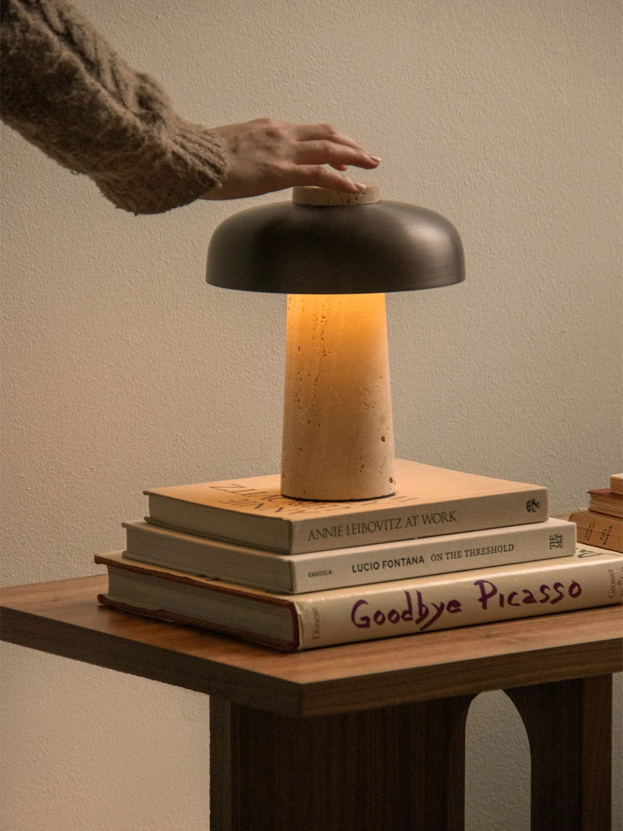 Portable Lamp REVERSE brown shade with stone base