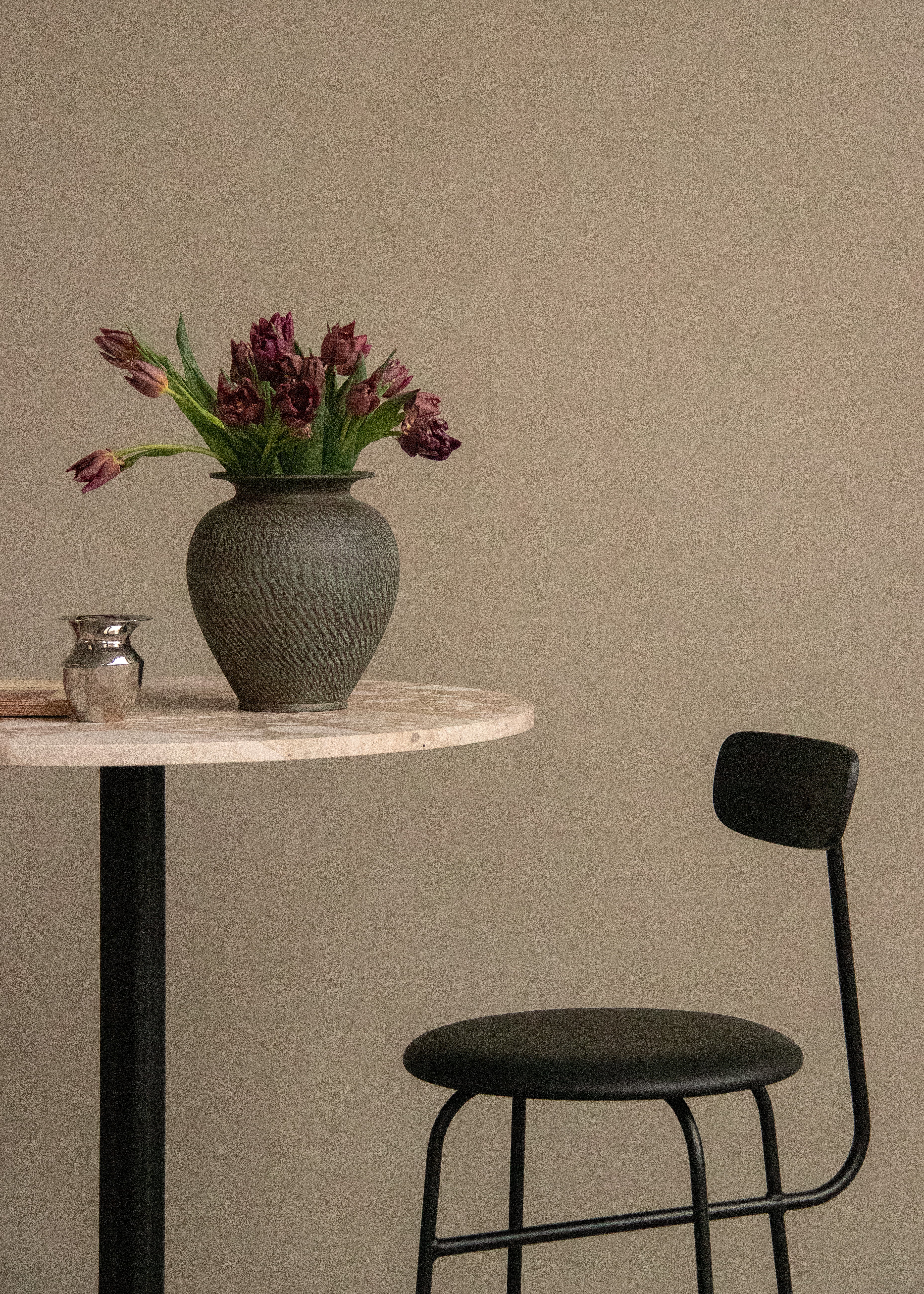 AFTEROOM black ash veneer stool with upholstered black seat