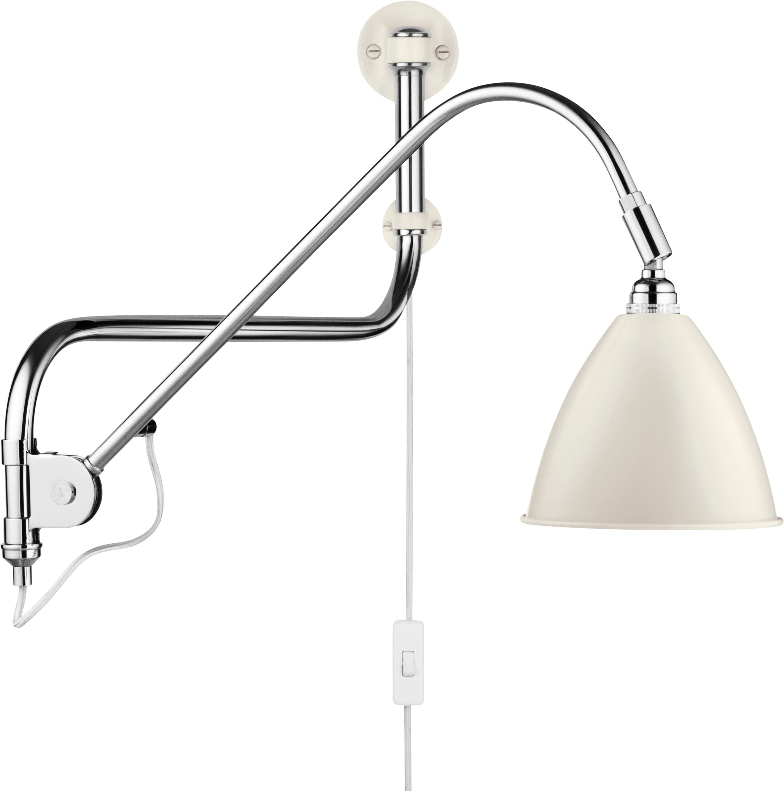 Wandlamp met verstelbare arm BESTLITE BL10 chroom met porseleinen kap