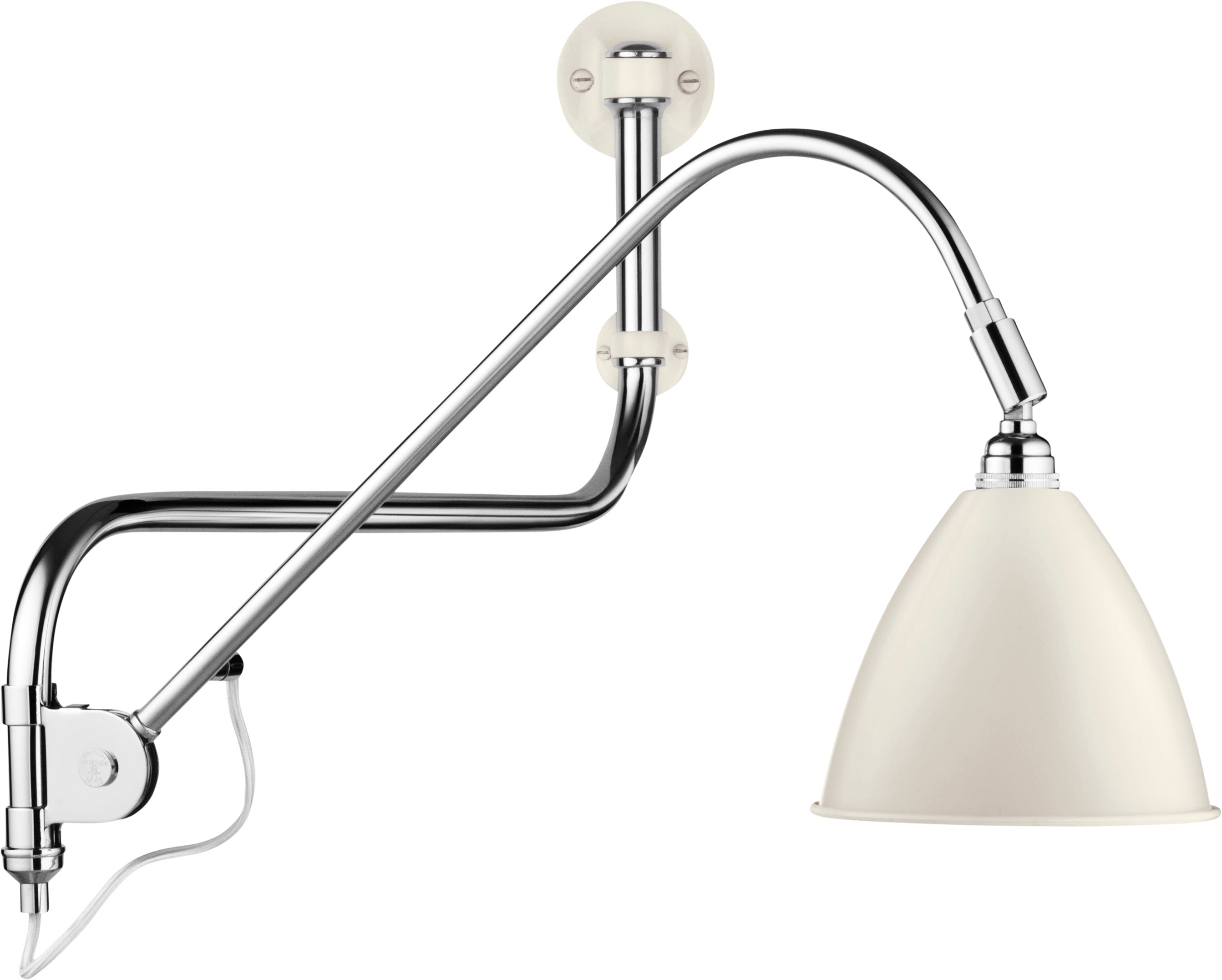 Wandlamp met verstelbare arm BESTLITE BL10 chroom met porseleinen kap
