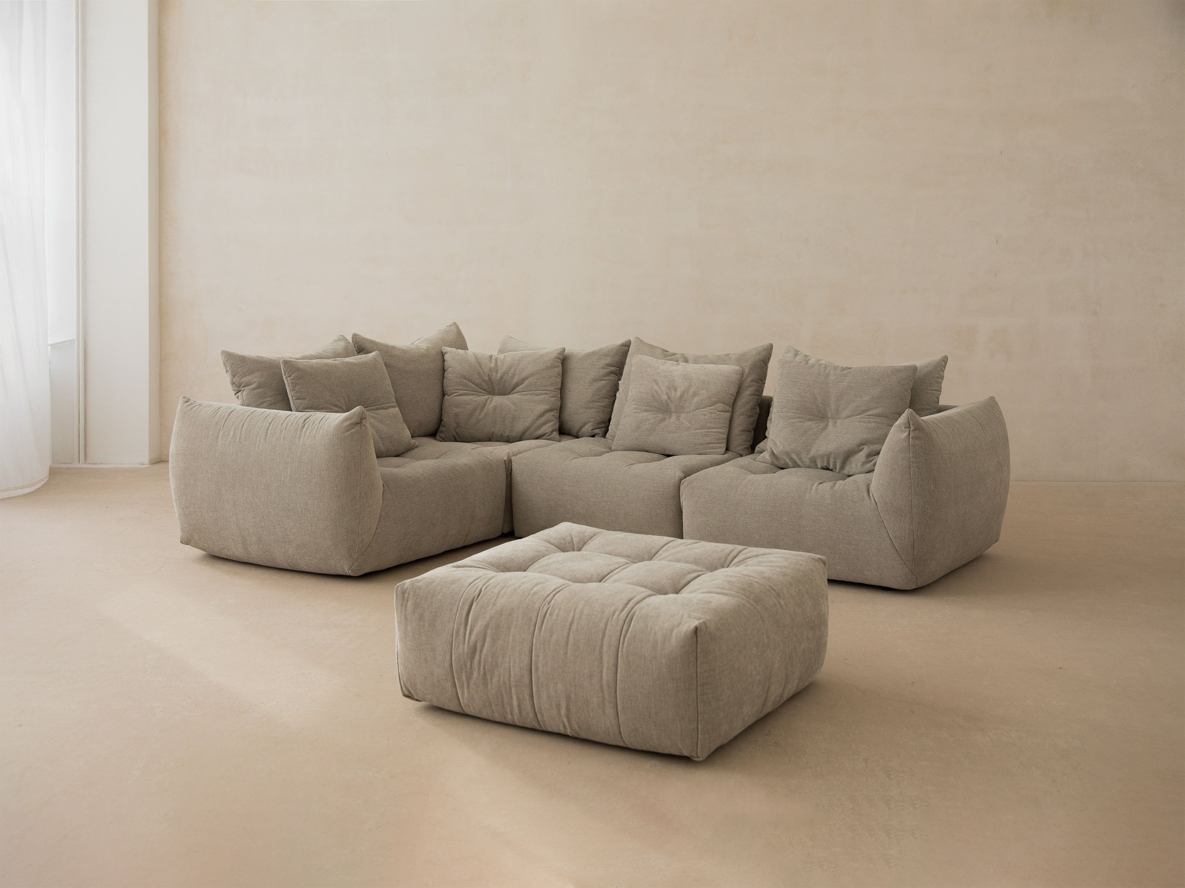 Modulares Samtsofa BLOOM - linkes Element in Hellblau