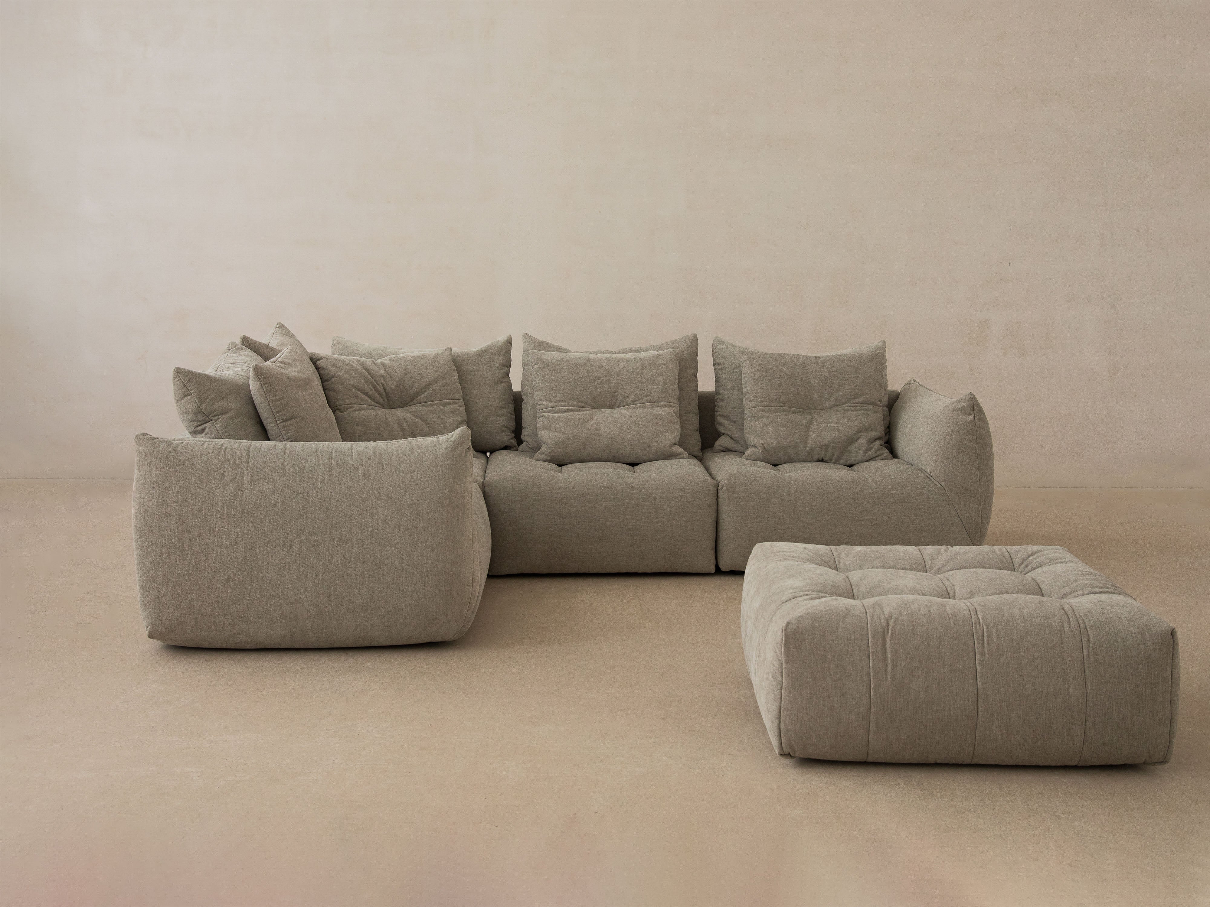 Modulares Samtsofa BLOOM - linkes Element in Hellblau