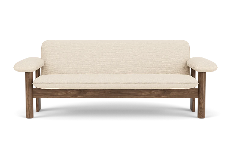 Sofa BRASILIA crème met een notenhouten basis