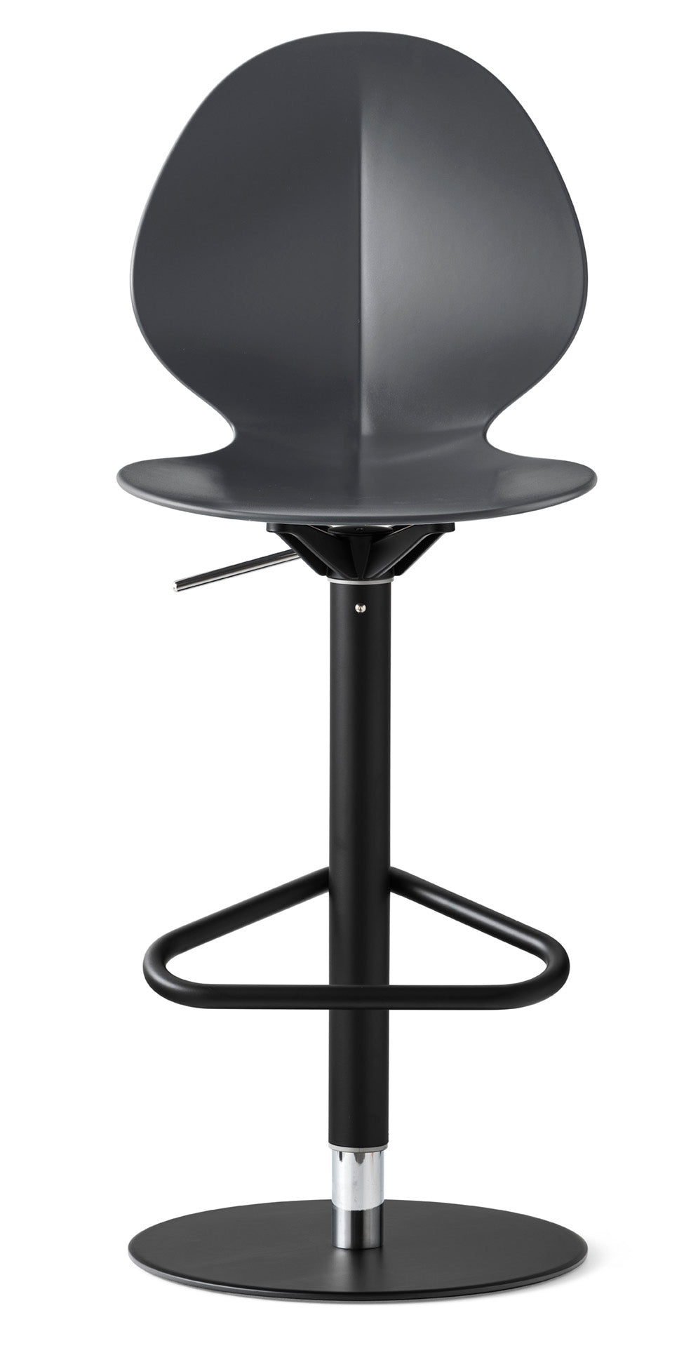 BASIL swivel bar stool with gray seat and black base