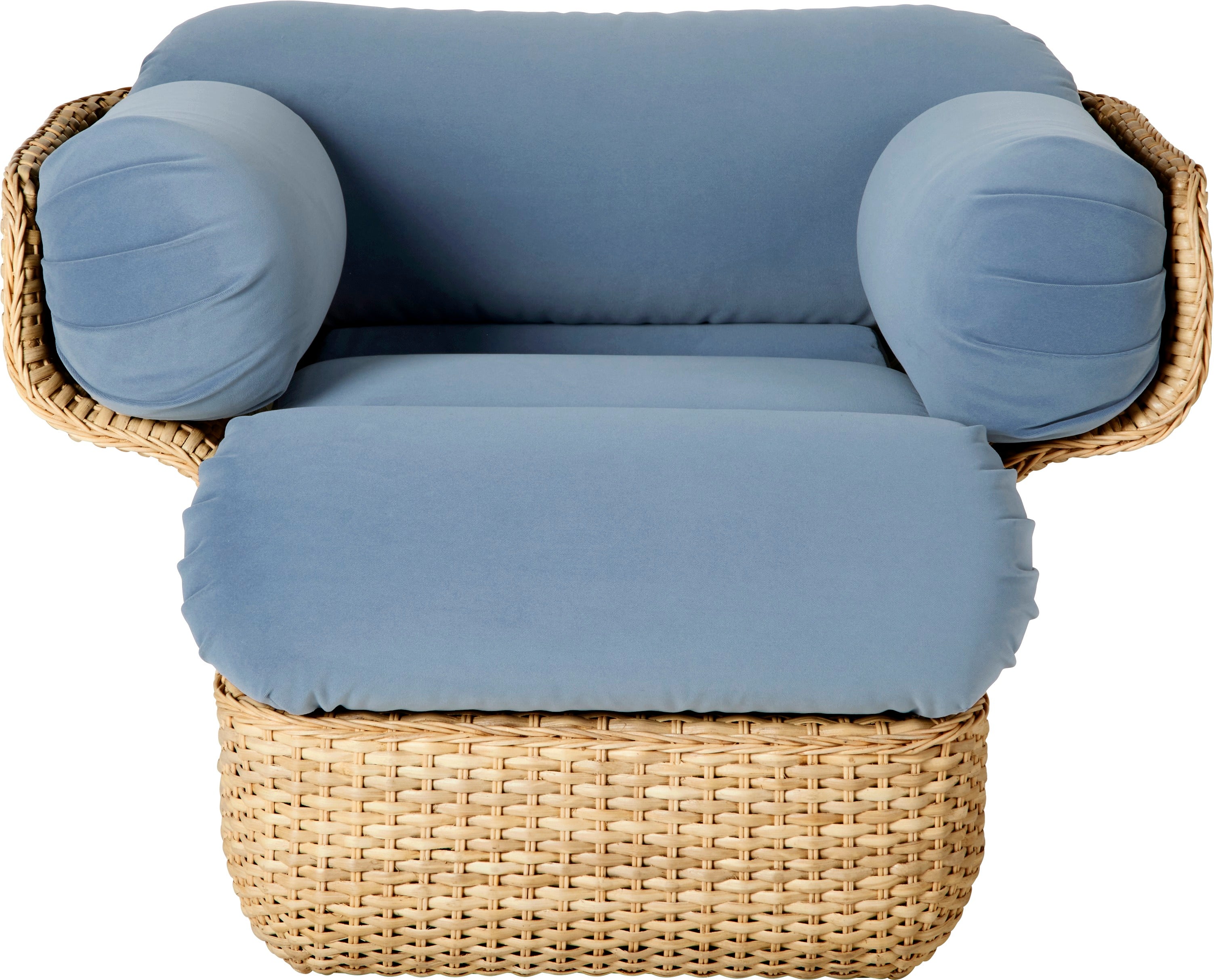 BASKET armchair in blue with rattan