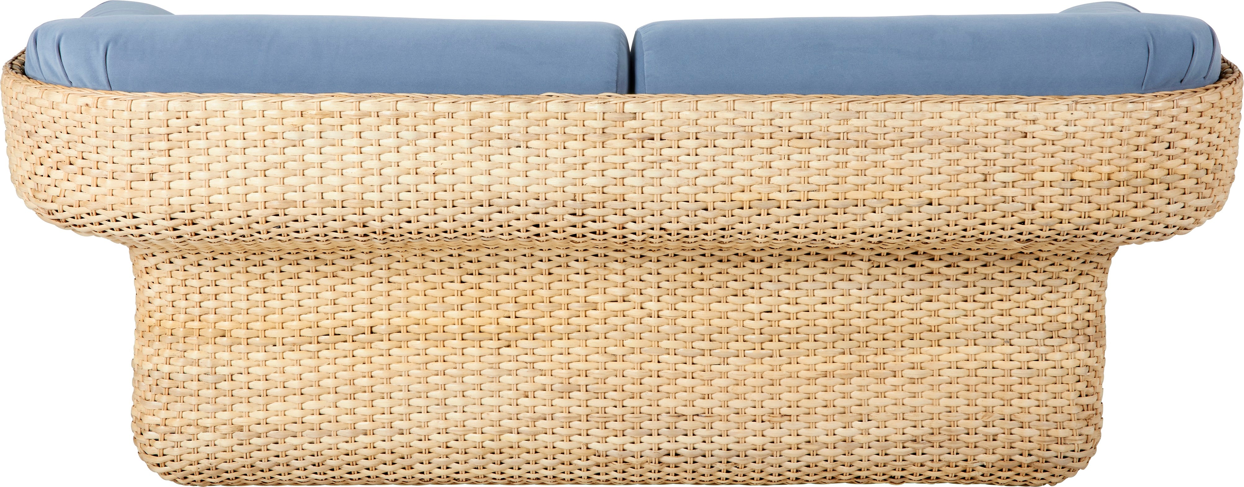 2-seater BASKET sofa in blue with rattan
