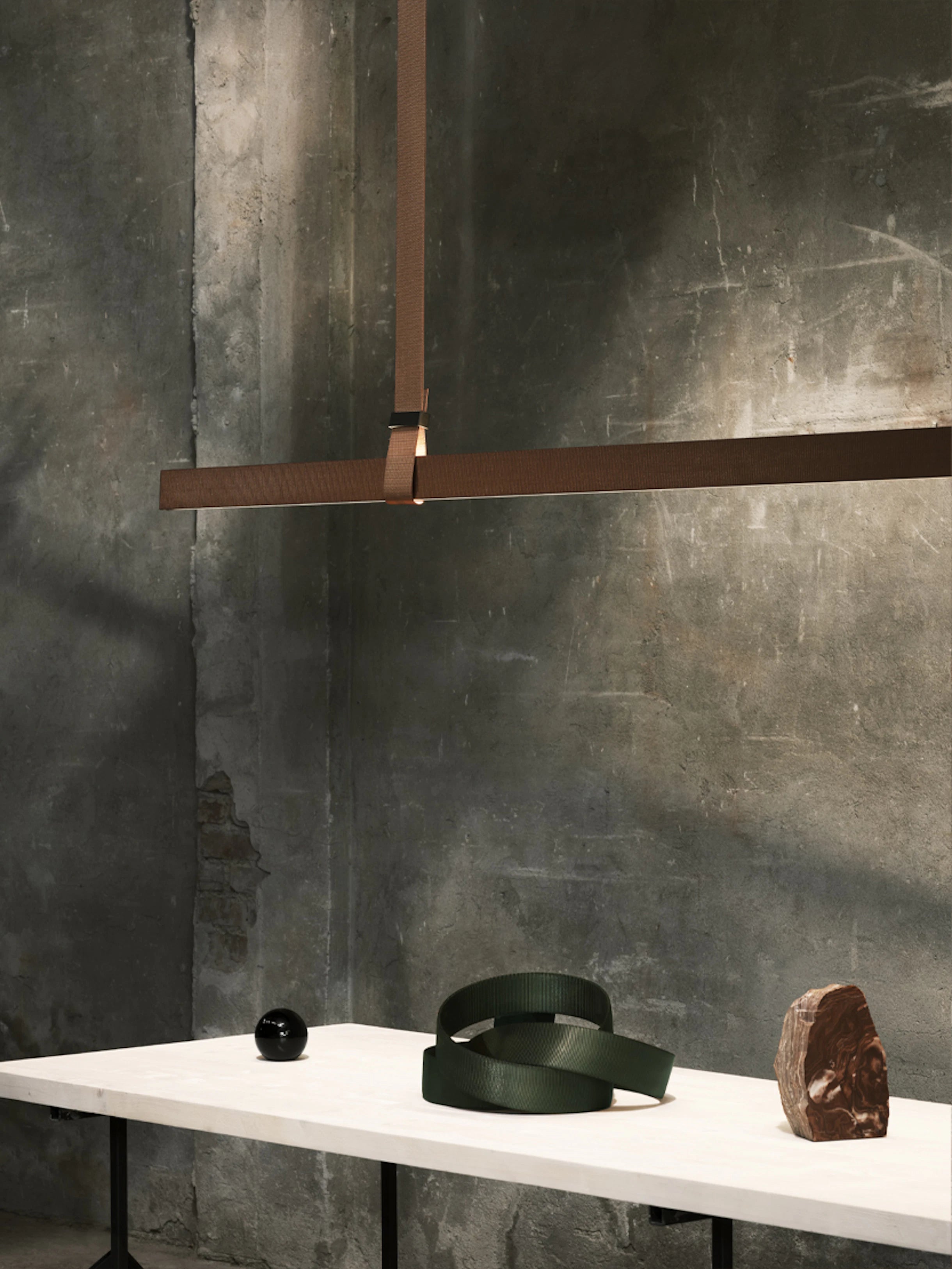 Belt Pendant Lamp Brown Leather