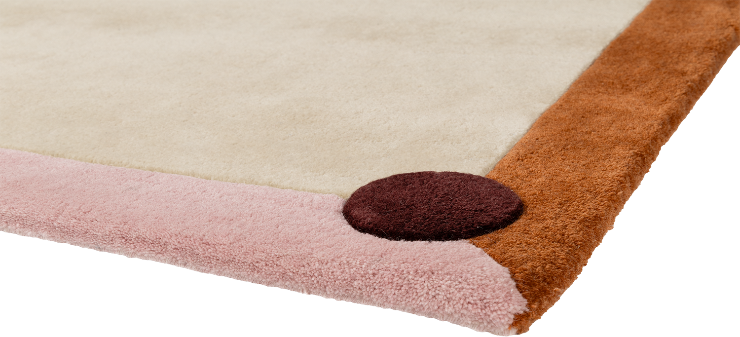 Vloerkleed BERLIN beige met oranje en marineblauw