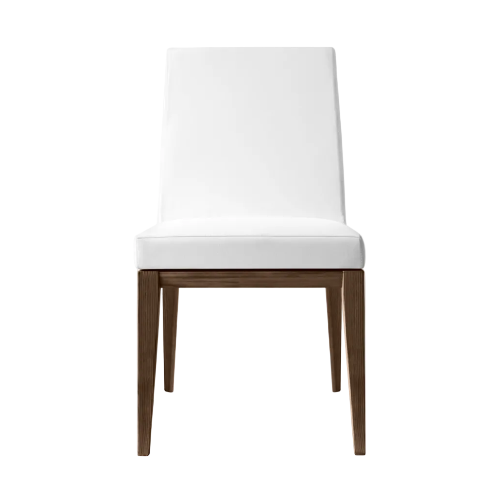 BESS LOW stoel, gestoffeerd met een donkere houten basis