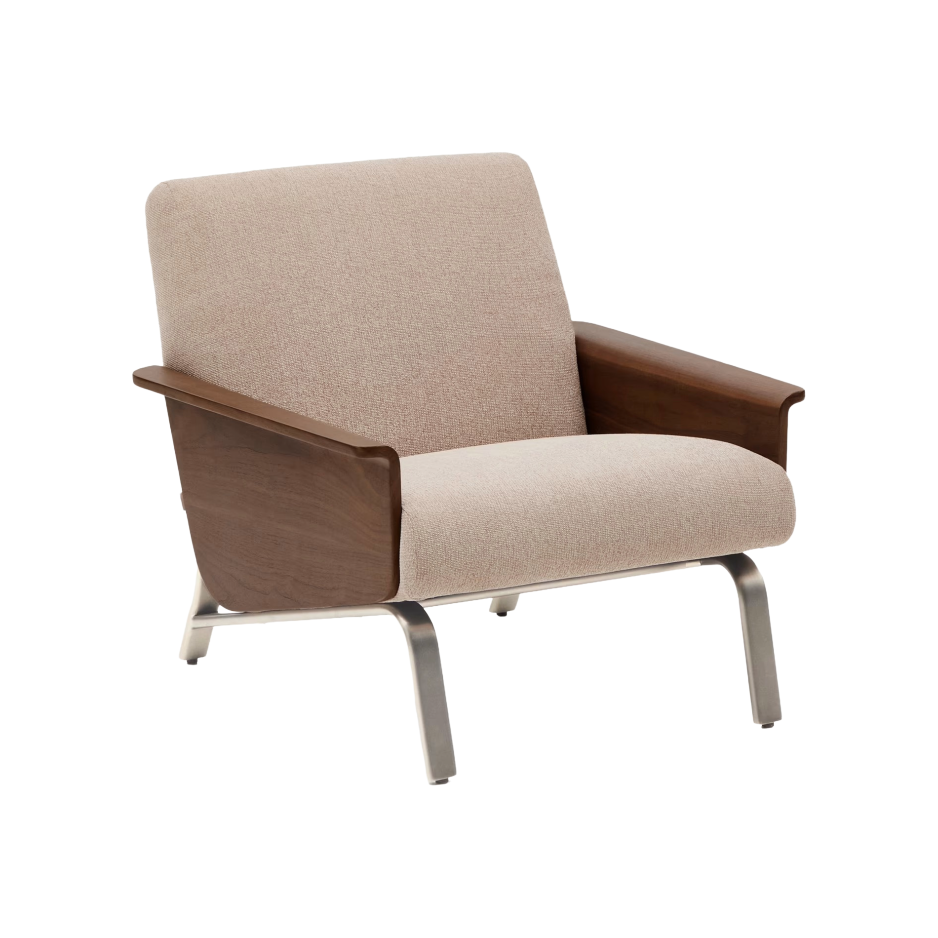 Fauteuil AMSEN lichtbruin met notenhouten multiplex en stalen basis