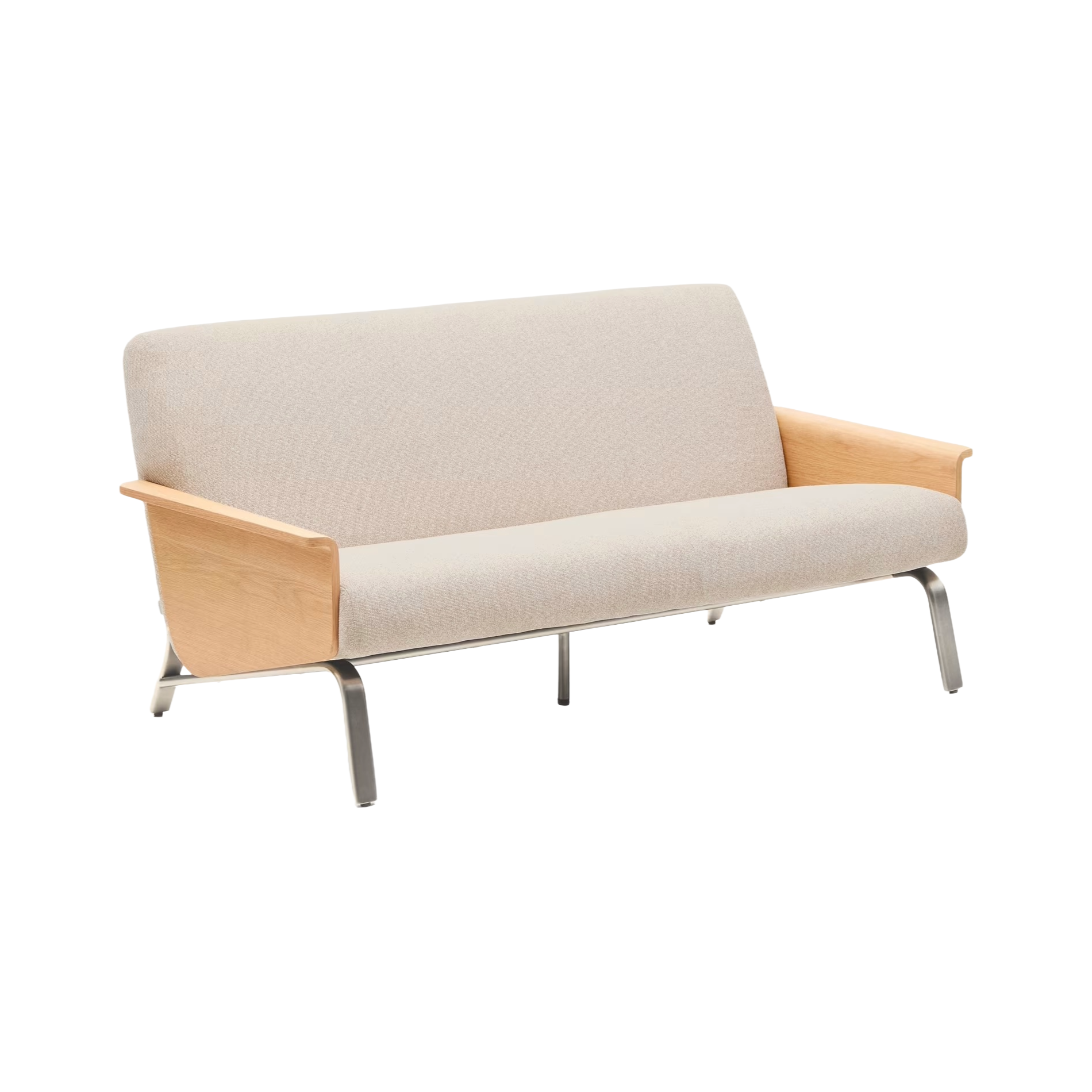 Sofa 2-zits AMSEN beige met eiken multiplex en stalen basis