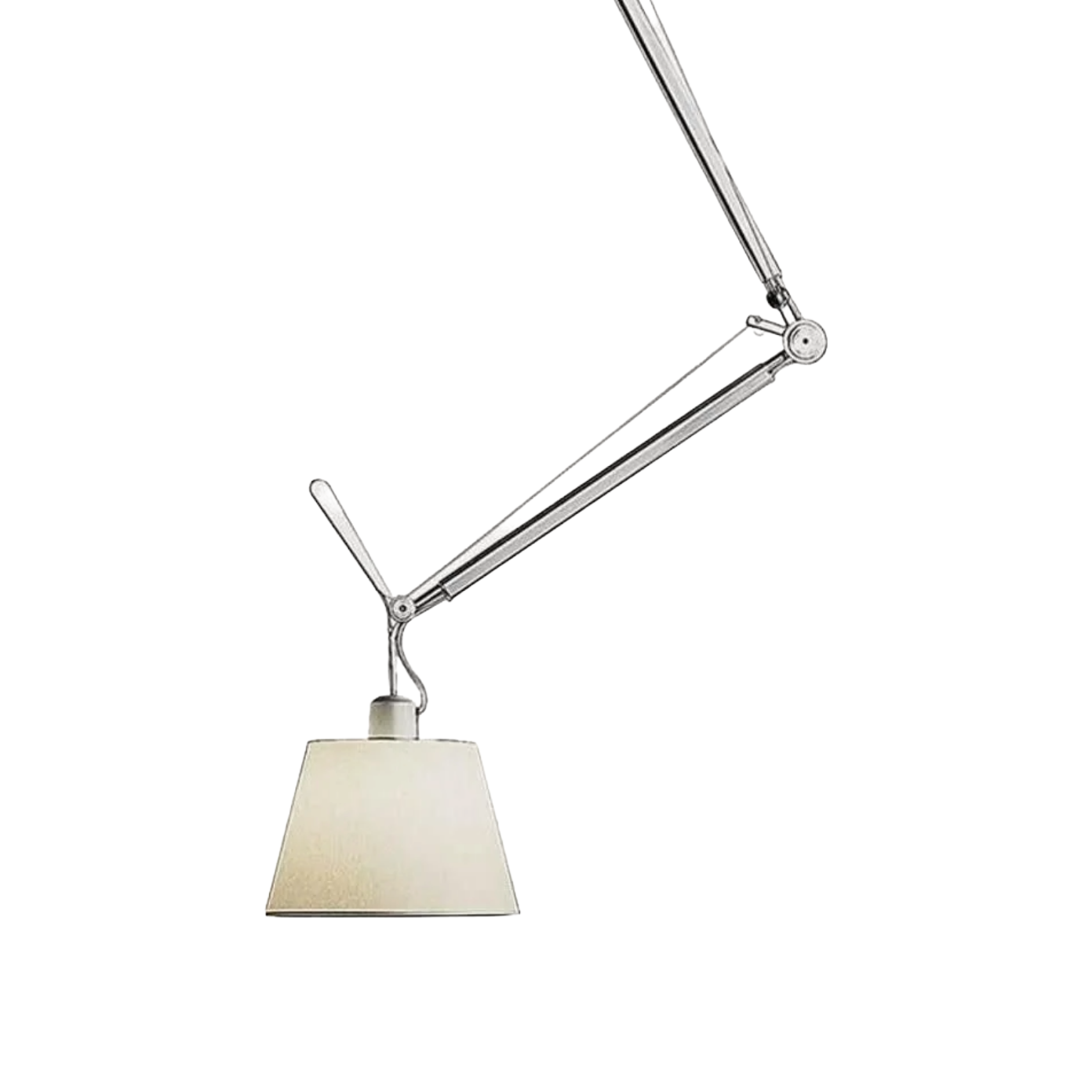 Verstelbare hanglamp TOLOMEO DECENTRATA met pergaminen kap en aluminium arm