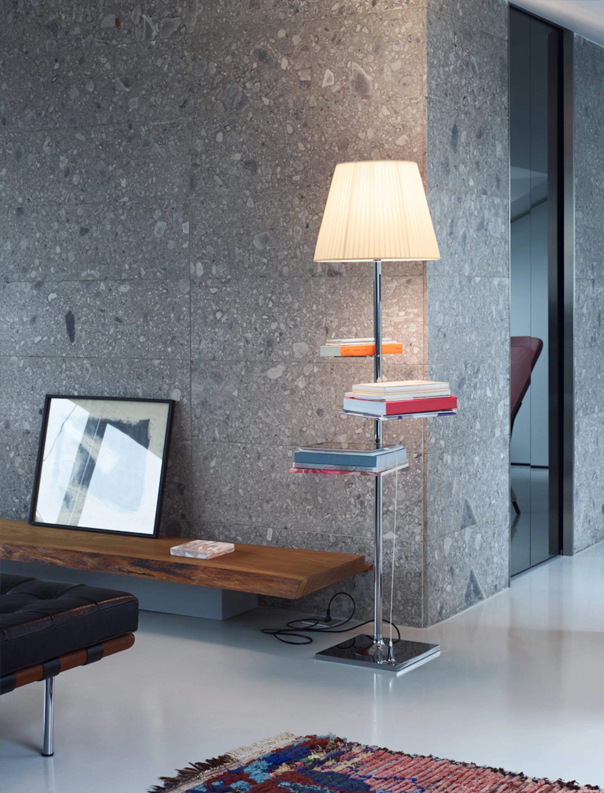 Vloerlamp BIBLIOTHEQUE NATIONALE zilver met stoffen kap