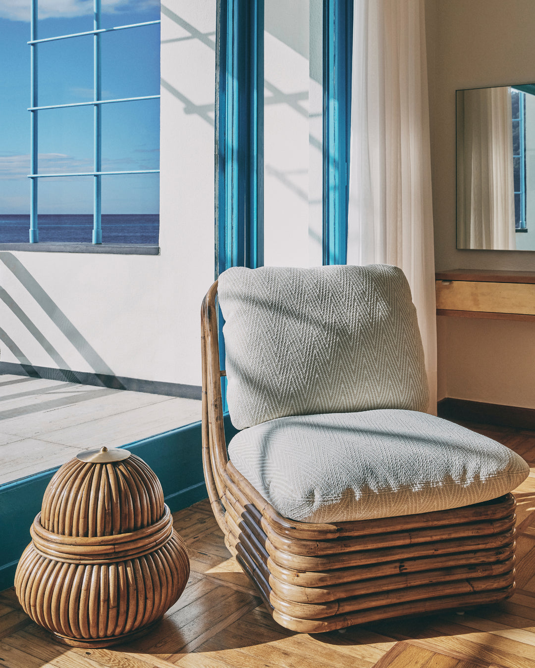 Sessel BOHEMIAN 72 gepolstert mit Rattanbasis
