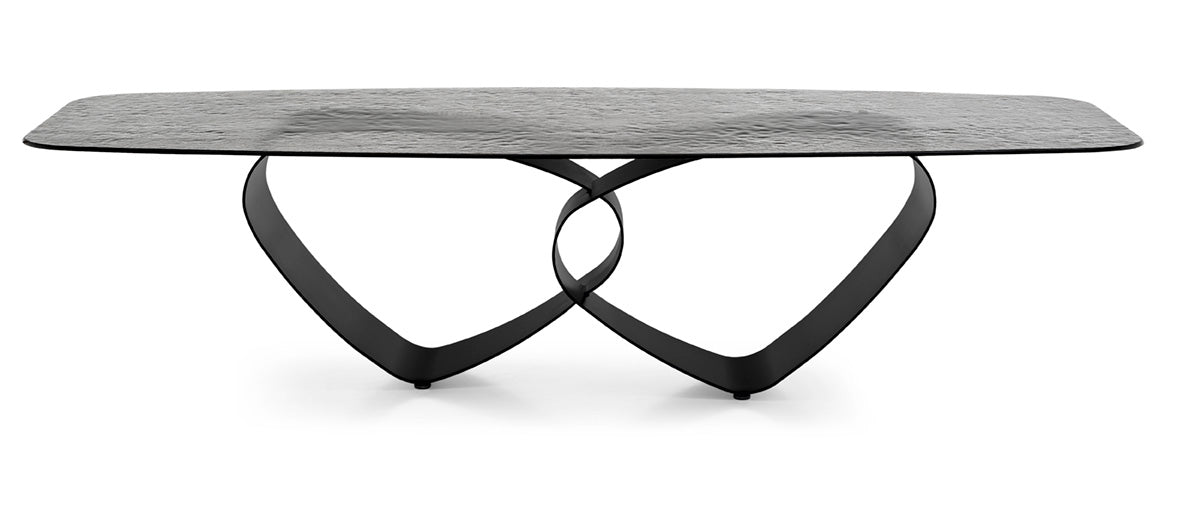 BREEZE table with glass top and black base