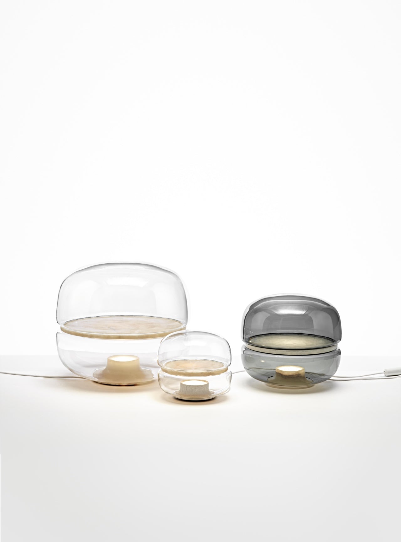 Makkaron -M -Tischlampe aufblasbares Glas mit Onyx