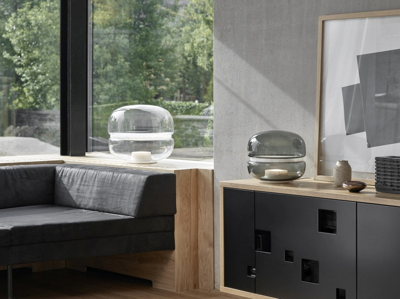 Makkaron -M -Tischlampe aufblasbares Glas mit Onyx