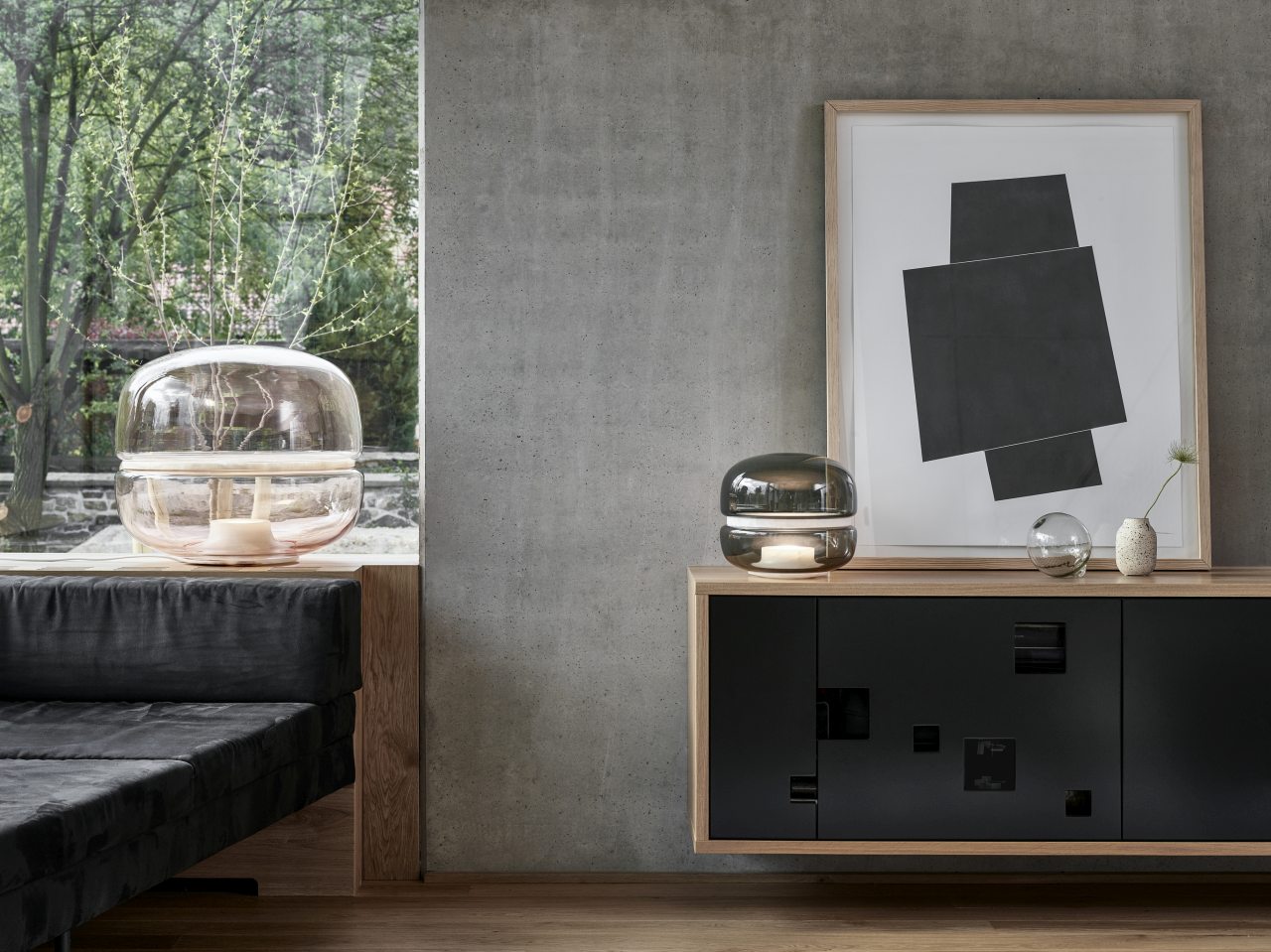 Makkaron -M -Tischlampe aufblasbares Glas mit Onyx