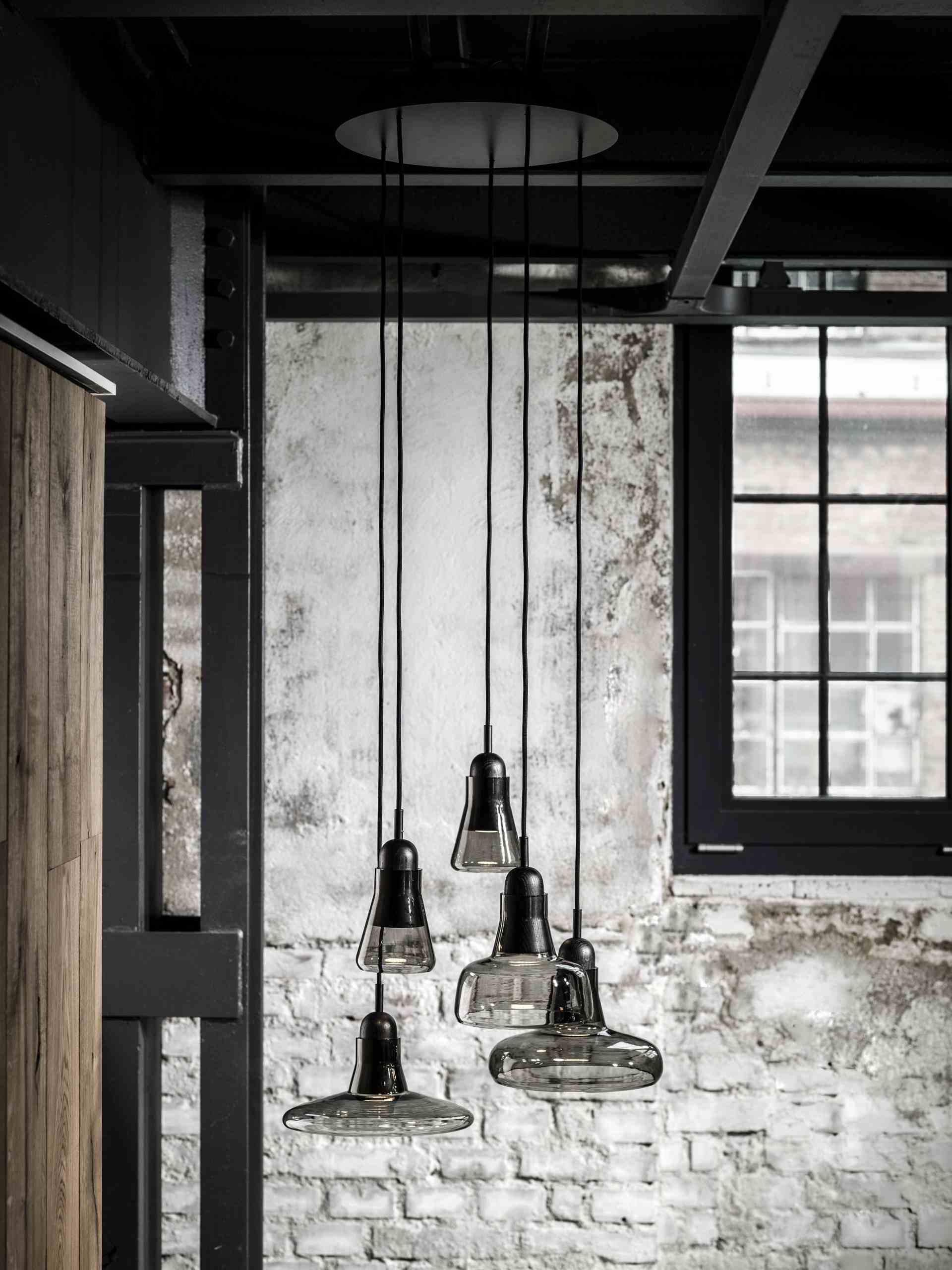 Lampa wisząca SHADOWS - SET RING szkło matowe – drewno
