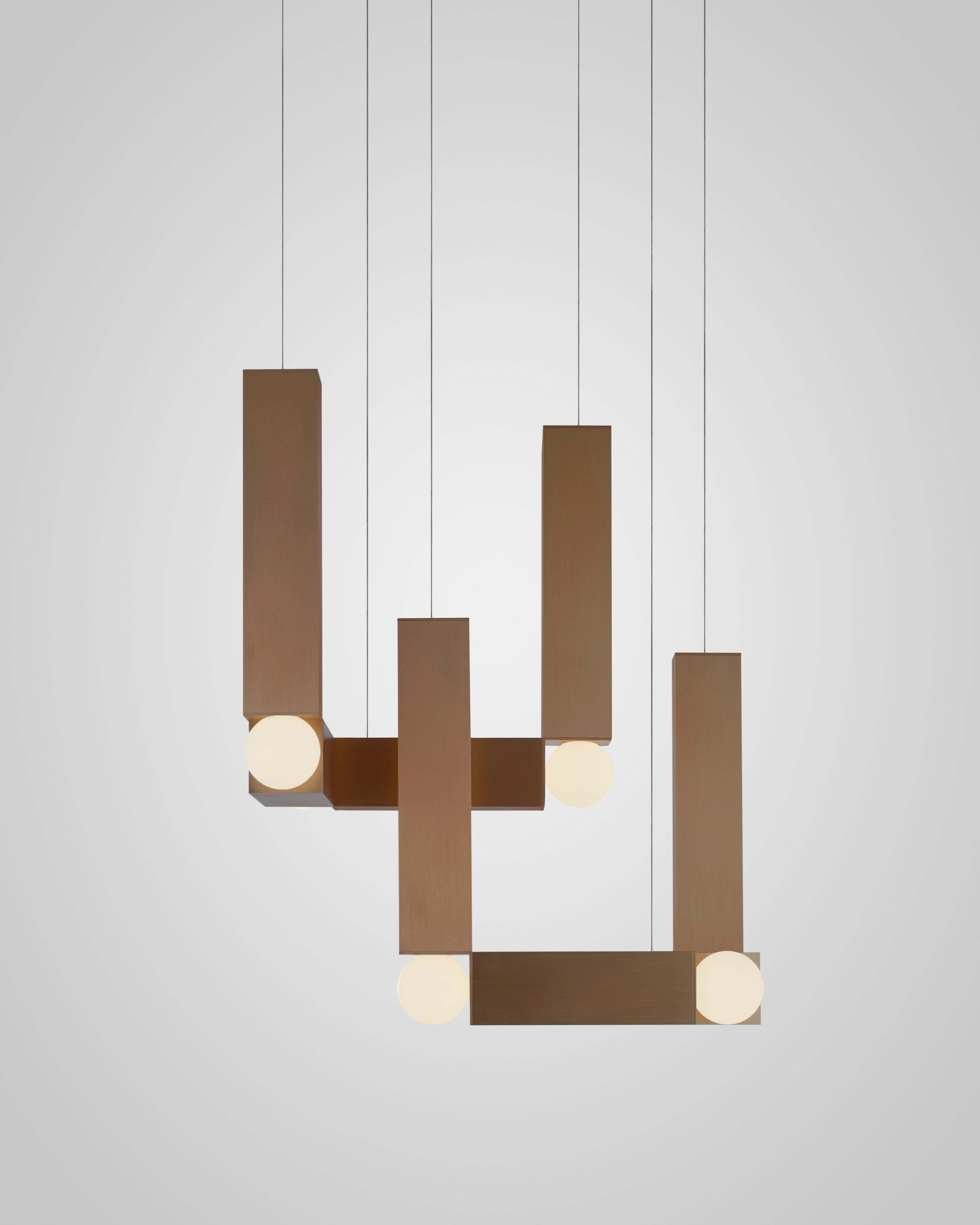 Hanglamp VESPER DUO met opalen glazen kap en bronzen afwerking