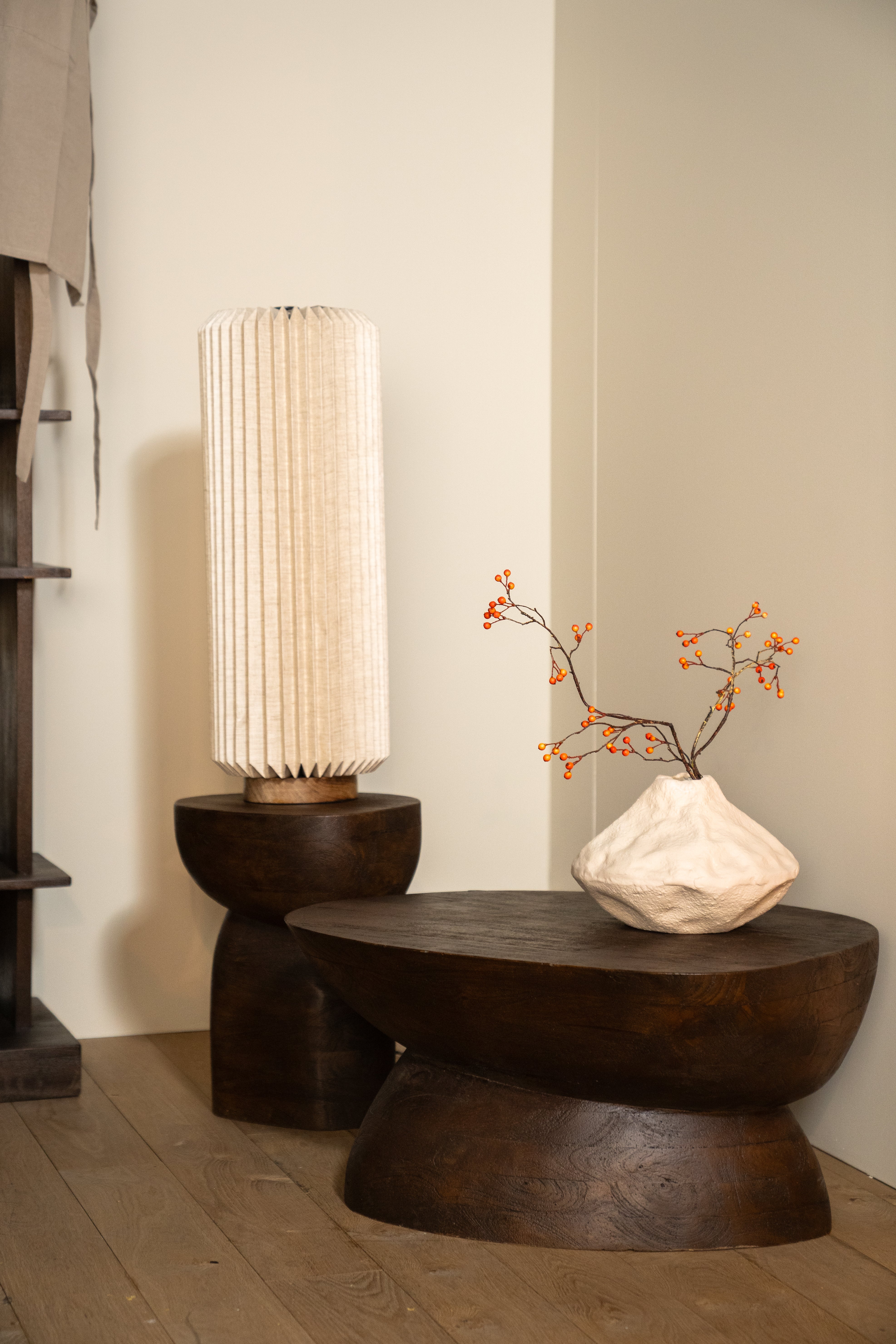 ZUKI Table Lamp in Paper and Linen with Wooden Base