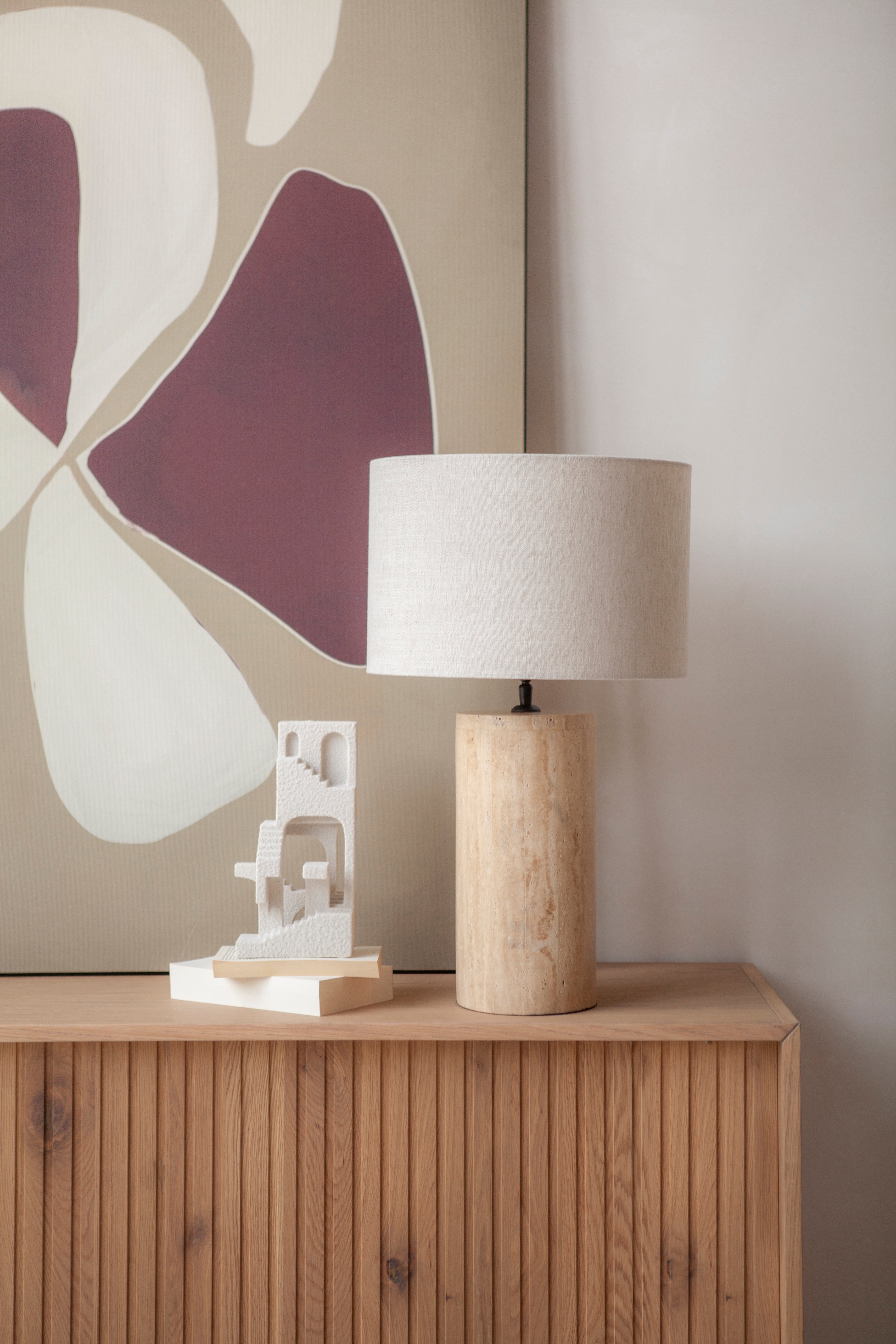 AMARA travertine table lamp with beige shade