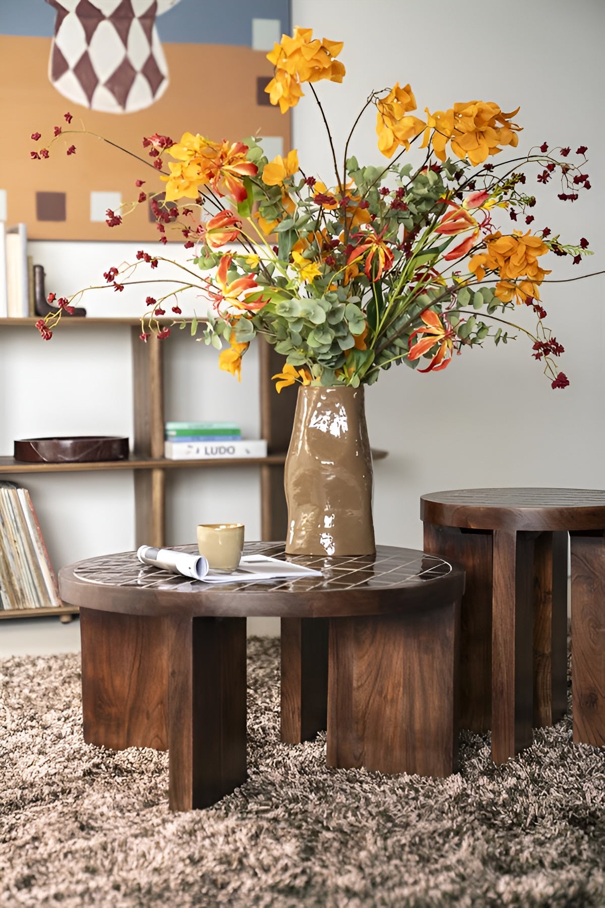 TILED UP Side Table Dark Brown Mango Wood