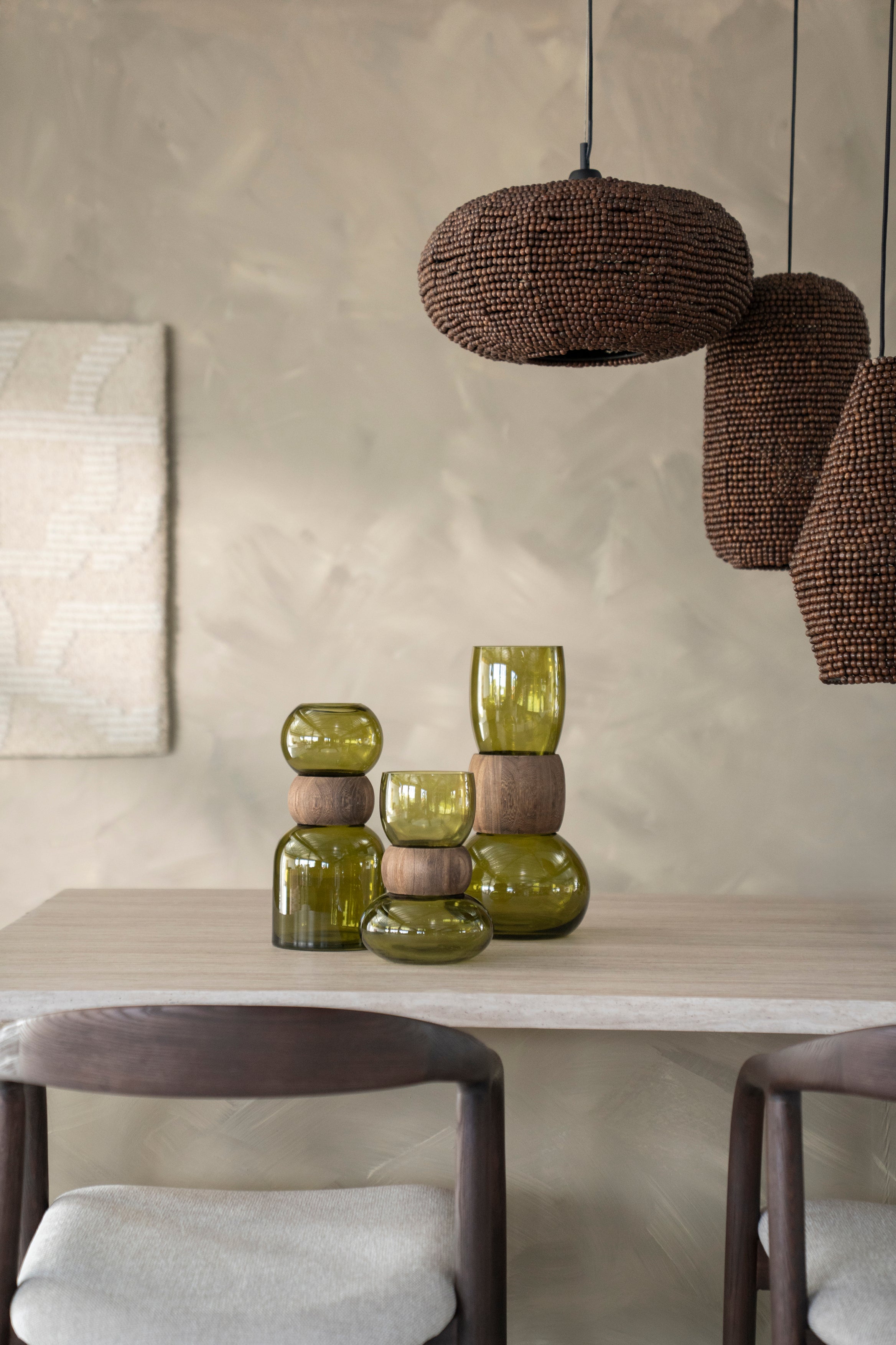 VERRA vase beige glass with wood