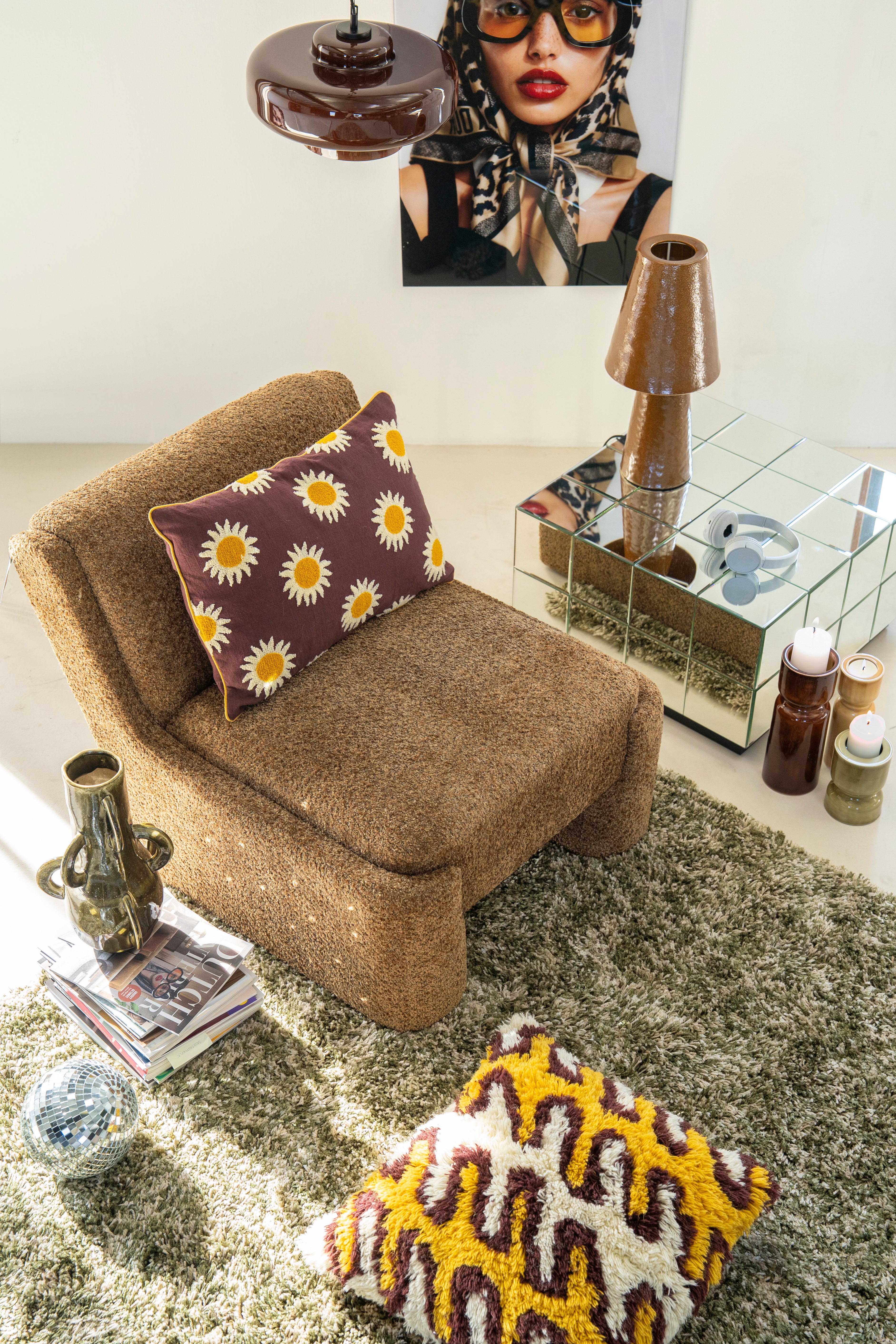 RAY Pillow Yellow with Beige and Brown