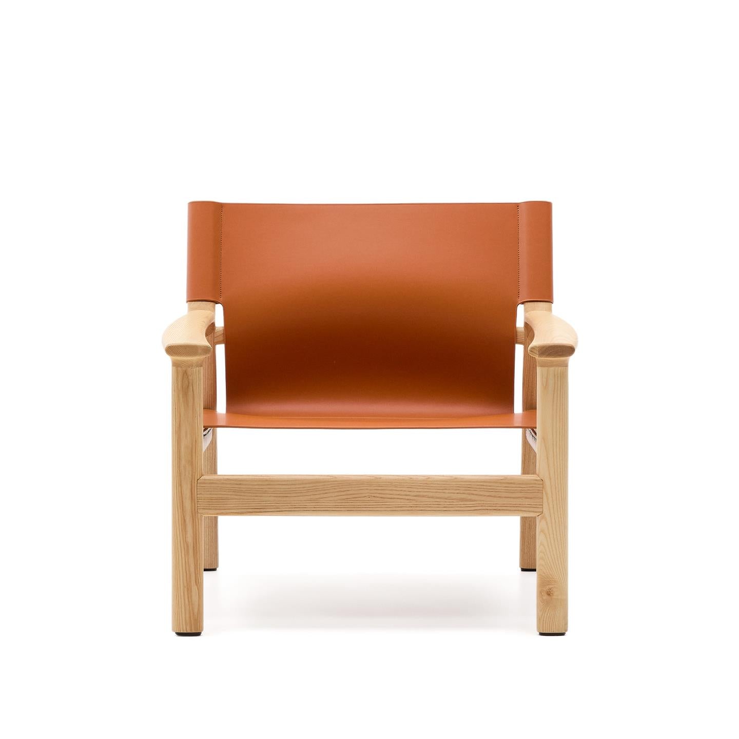 JAN armchair in light brown recycled leather with ash wood