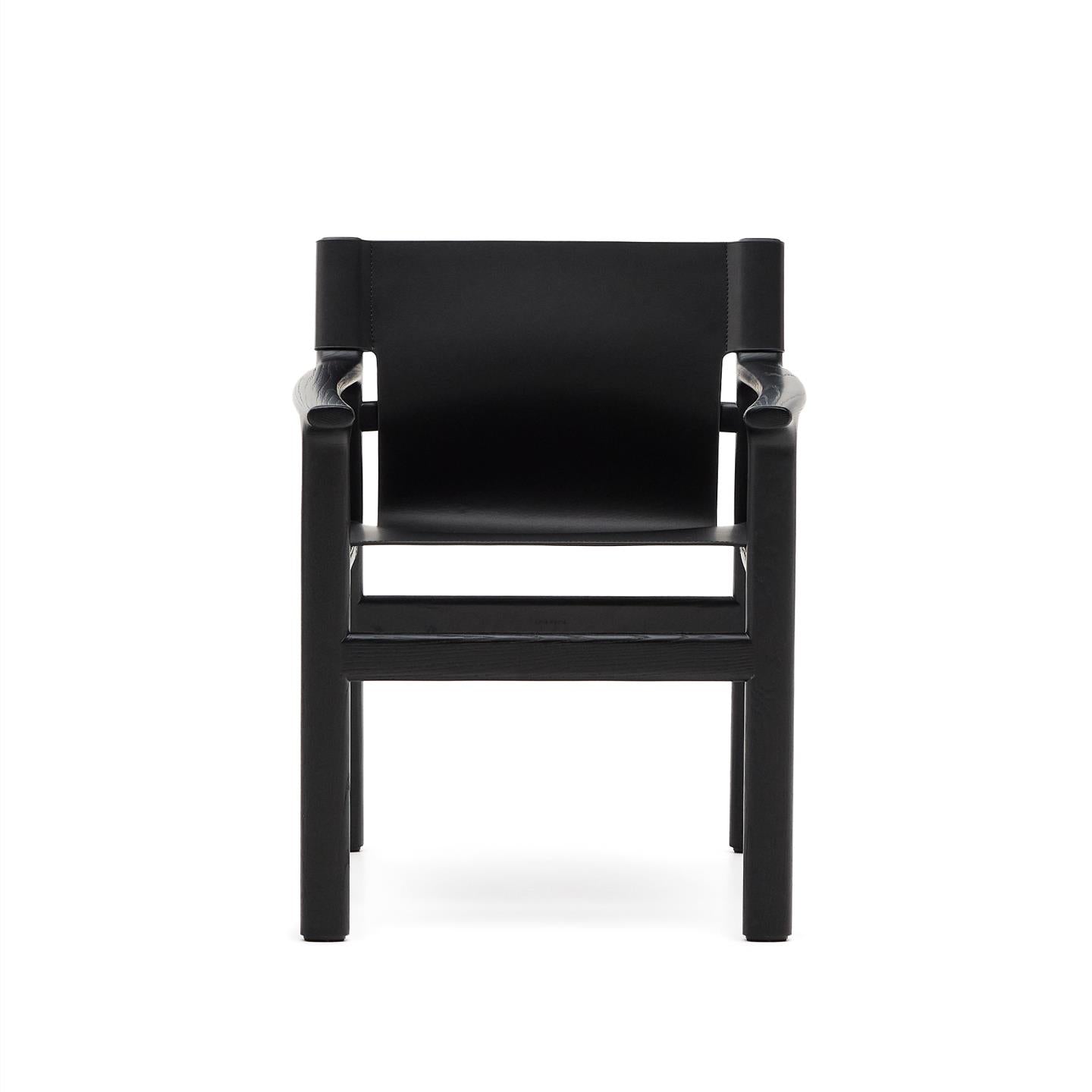 JAN chair in black recycled leather with black ash wood