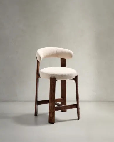 Hocker GRANITE beige chenille met een donkere essen basis