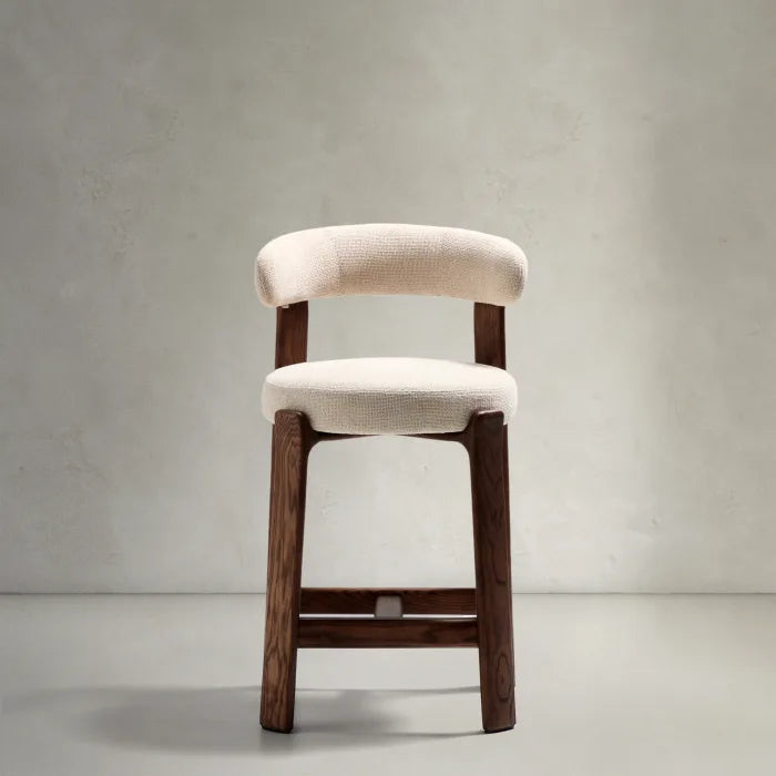 Hocker GRANITE beige chenille met een donkere essen basis