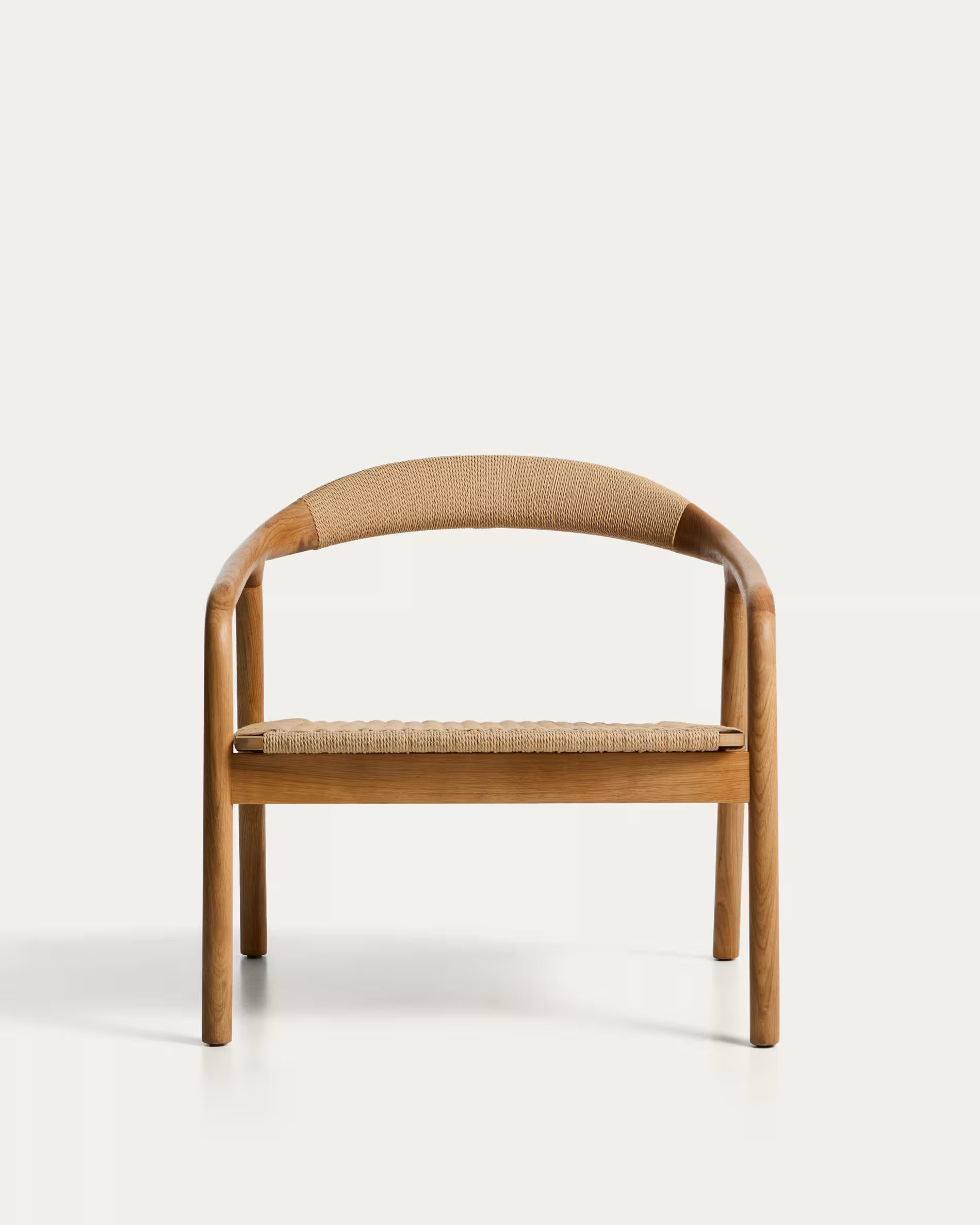DERILE Beige Armchair with Wooden Base