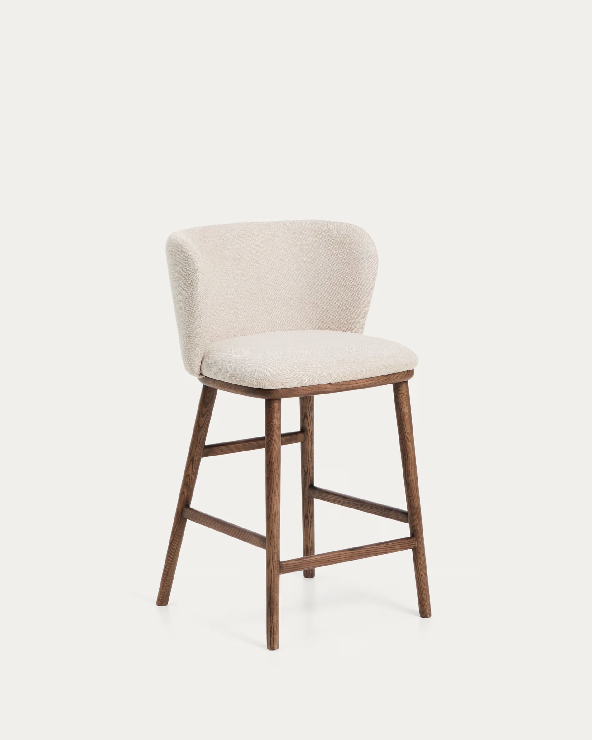 Barhocker CISELIA beige Chenille mit dunklem Eschenfuß