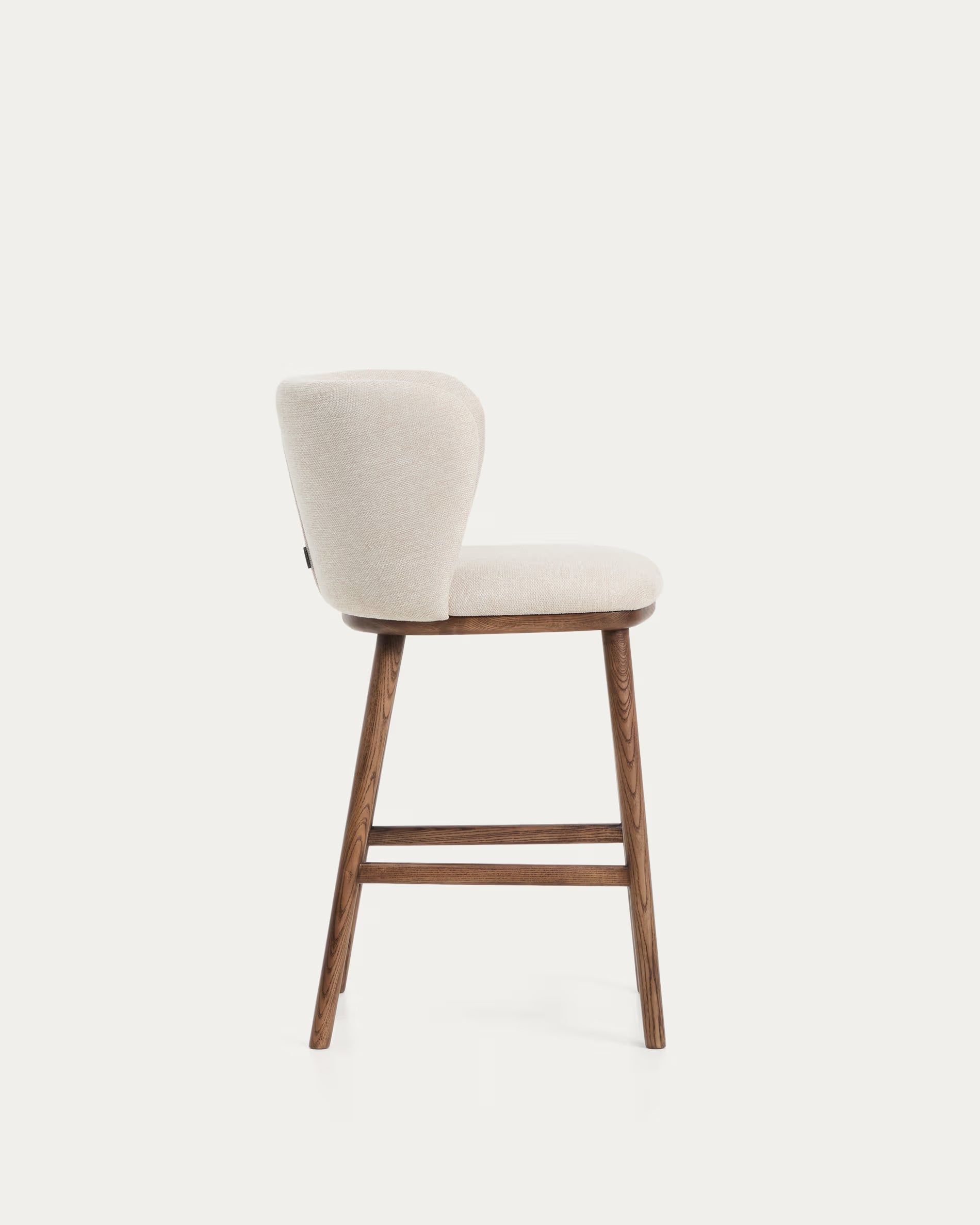 Barhocker CISELIA beige Chenille mit dunklem Eschenfuß
