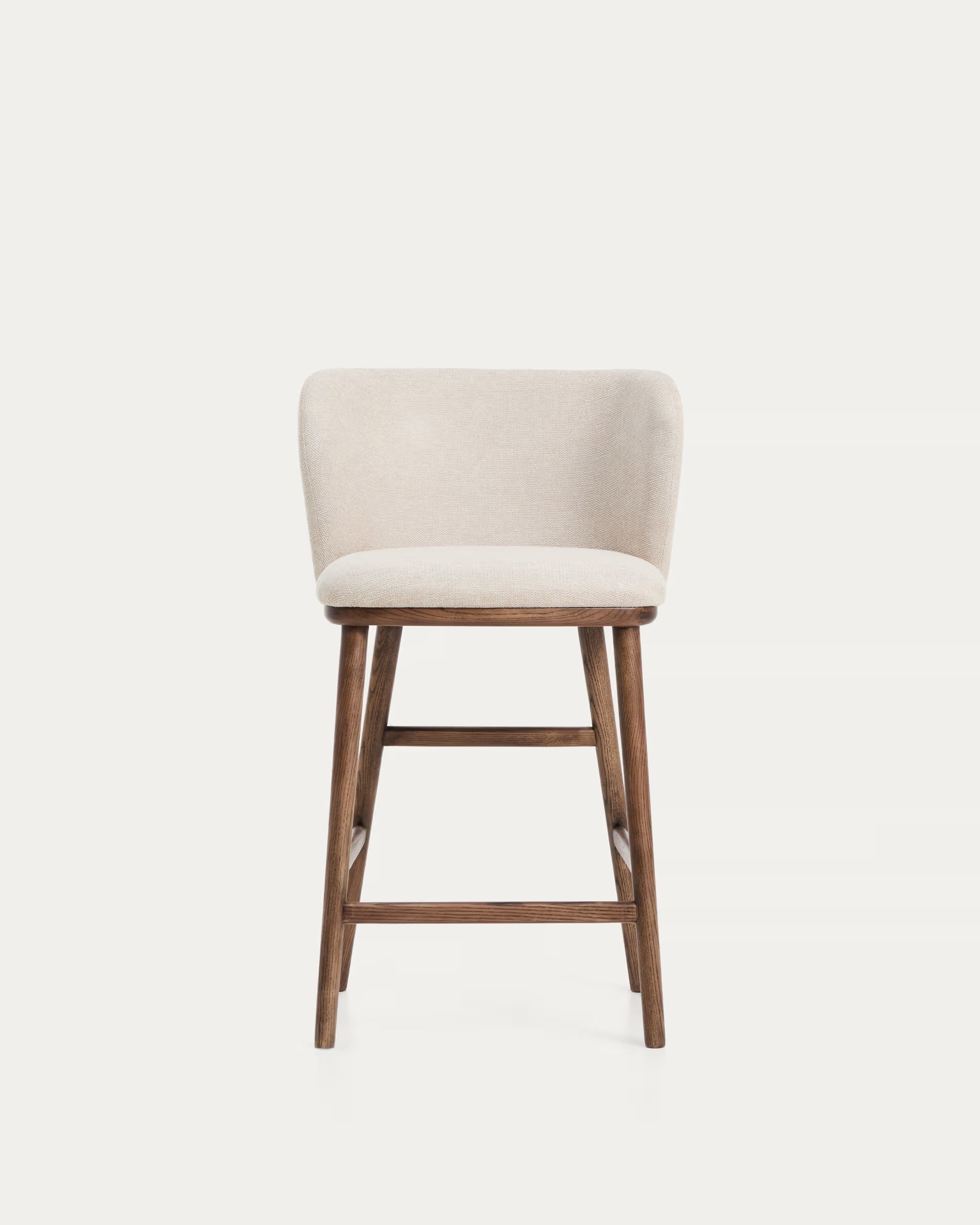 Barhocker CISELIA beige Chenille mit dunklem Eschenfuß