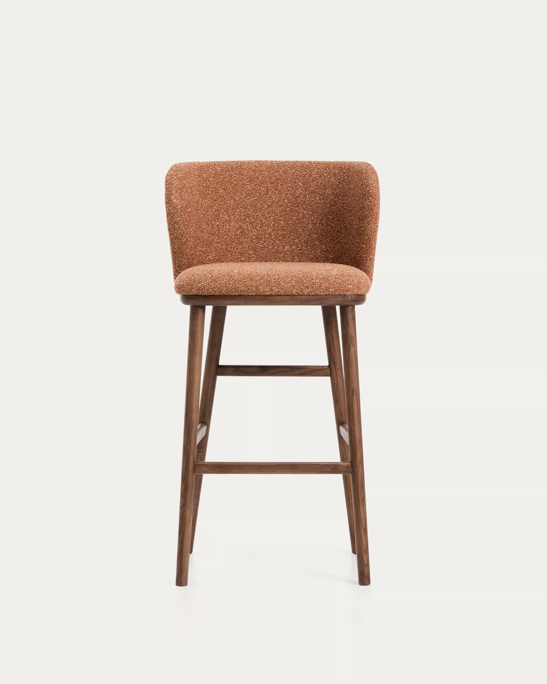 Barhocker CISELIA ziegelroter Chenille mit dunklem Eschenfuß