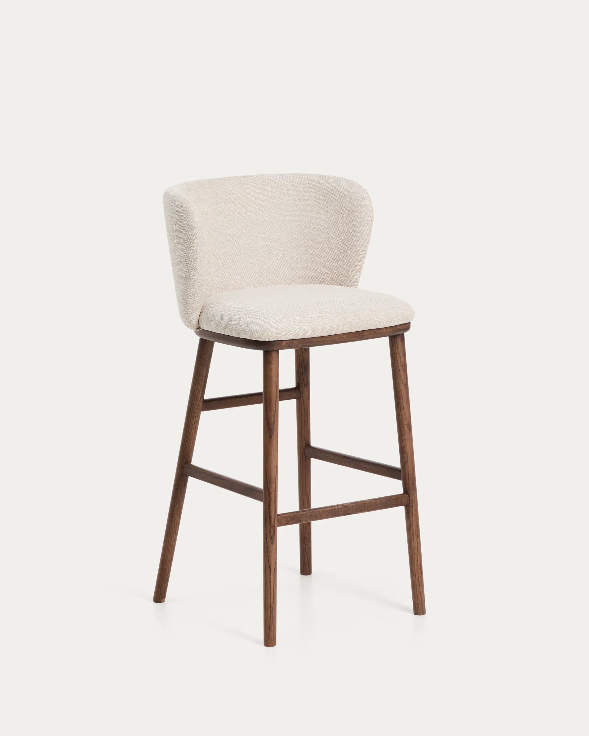 Barhocker CISELIA beige Chenille mit dunklem Eschenfuß
