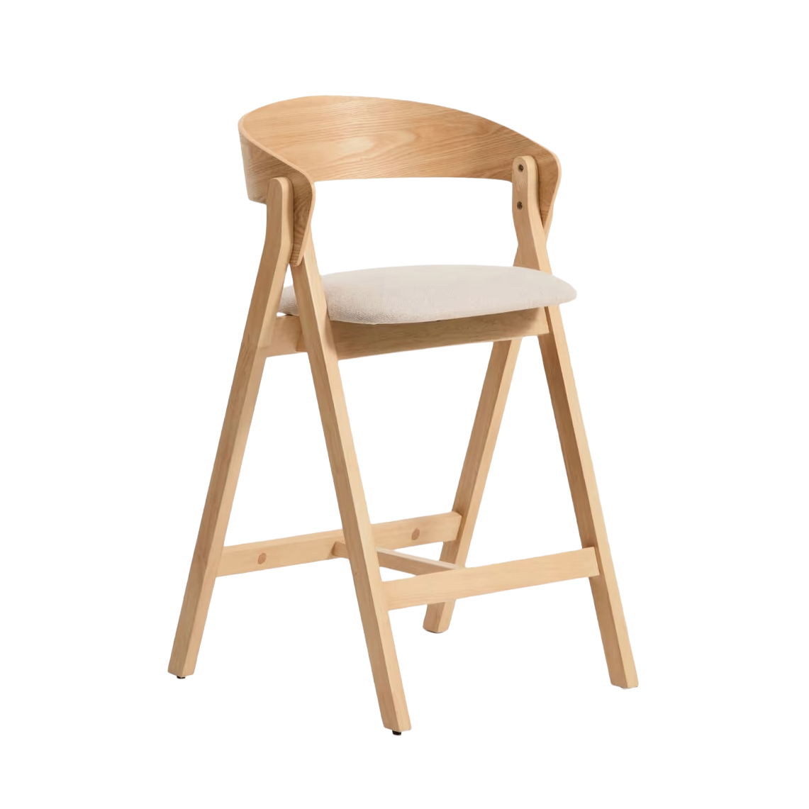 Barkruk GODIA beige chenille met een gefineerde eiken basis