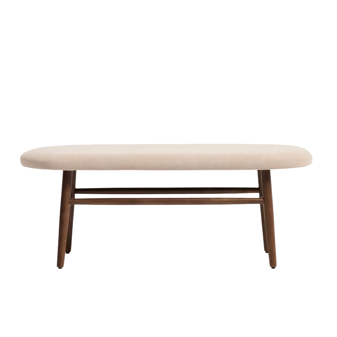 Beige HELDA bank met een donkere gefineerde eiken basis