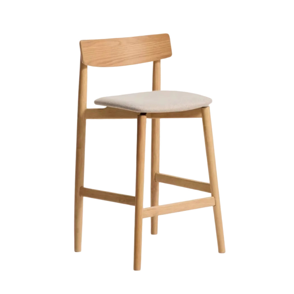 Barstoel EVERA beige chenille met een gefineerde eiken basis