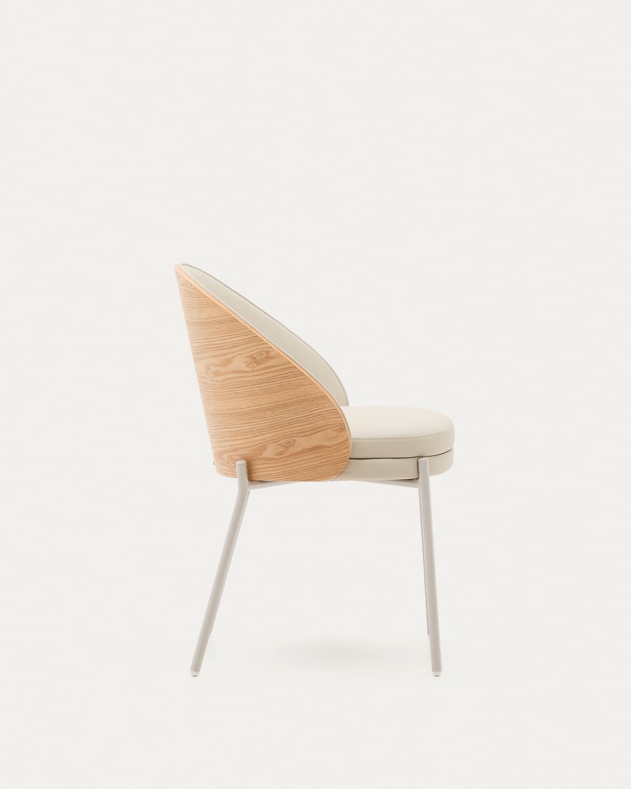 EAMY stoel beige ecologisch leer met essenhouten afwerking