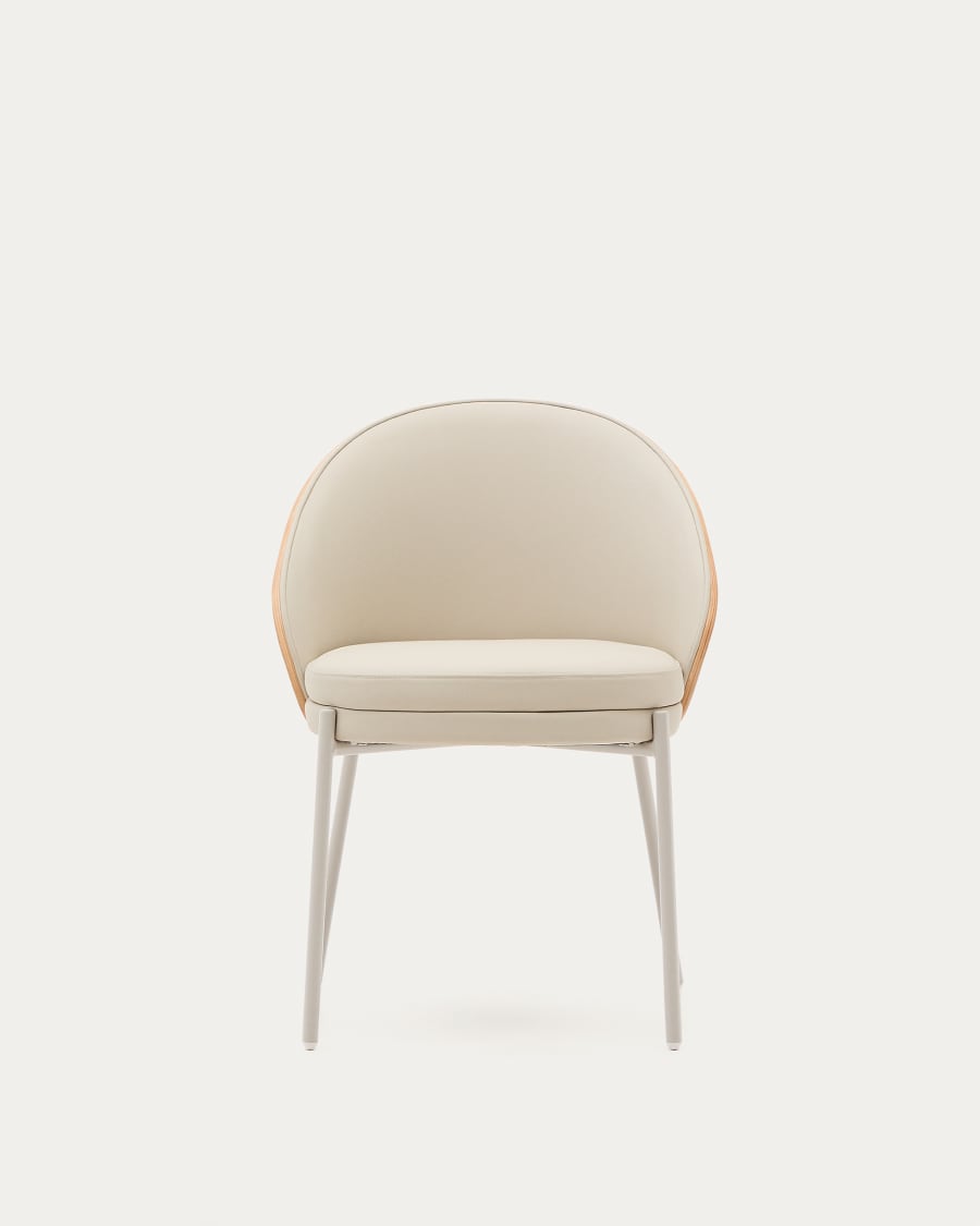 EAMY stoel beige ecologisch leer met essenhouten afwerking