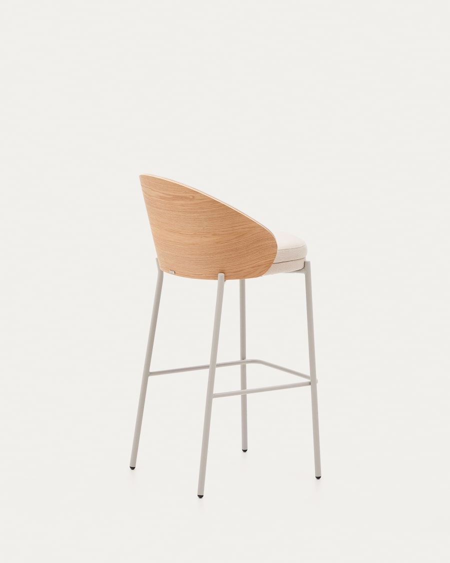 EAMY barstoel beige chenille met essenhouten afwerking