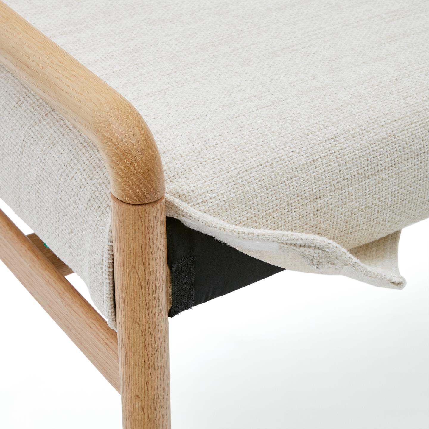 MACARET bench in beige chenille with an oak base