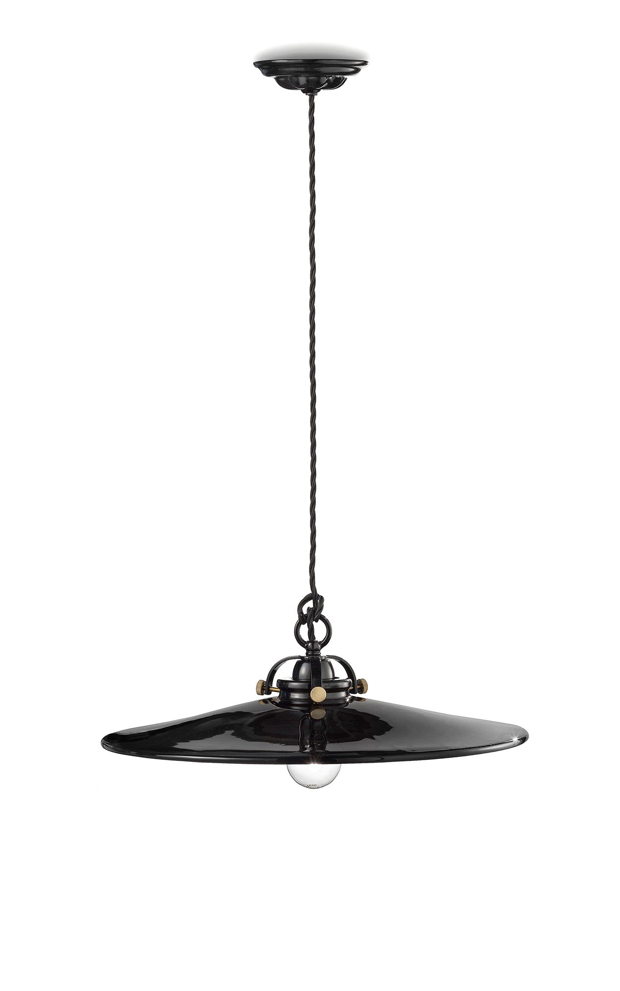 B&W Hängelampe aus schwarzer Keramik mit Messing-Finish