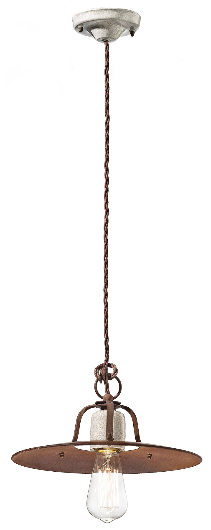 Keramik-Eisen Pendelleuchte GRUNGE rost mit creme Craquelé-Effekt