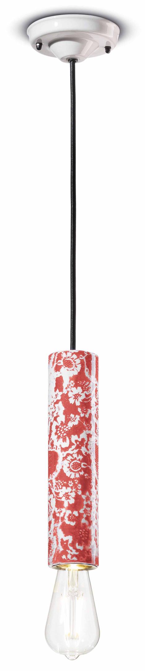 Ceramic pendant lamp PI red flowers